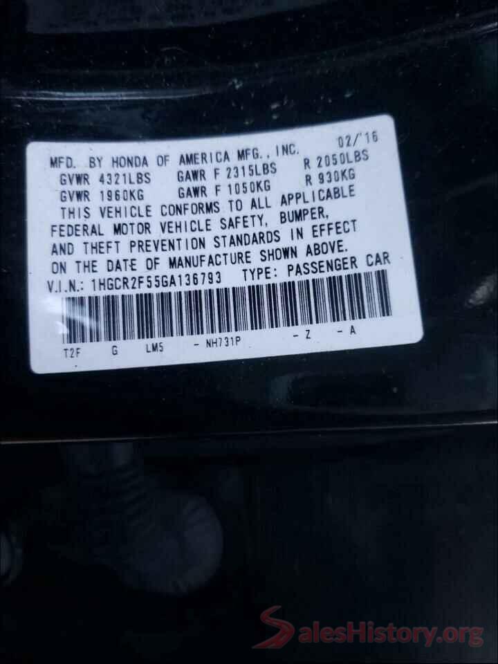 1HGCR2F55GA136793 2016 HONDA ACCORD