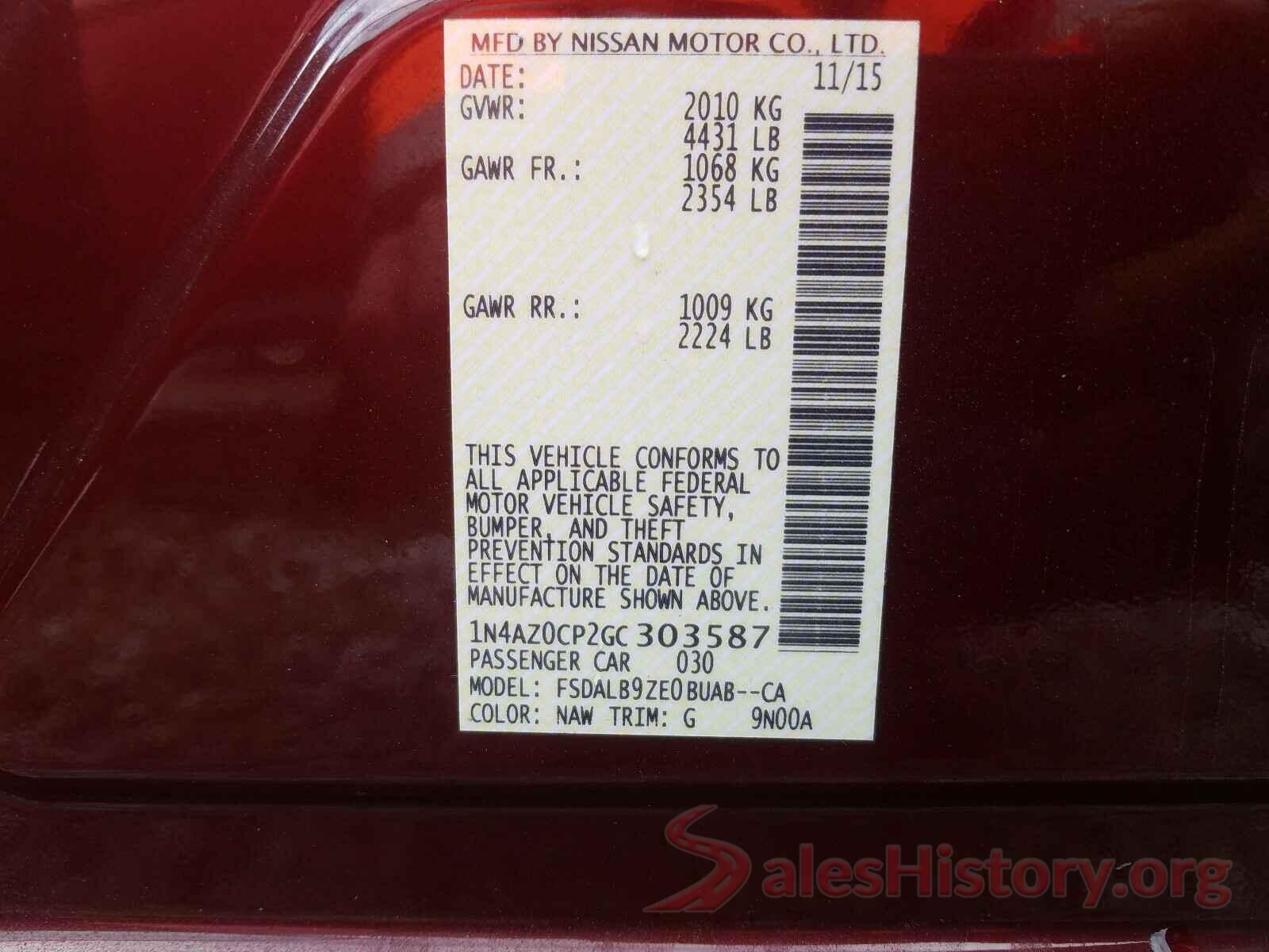 1N4AZ0CP2GC303587 2016 NISSAN LEAF