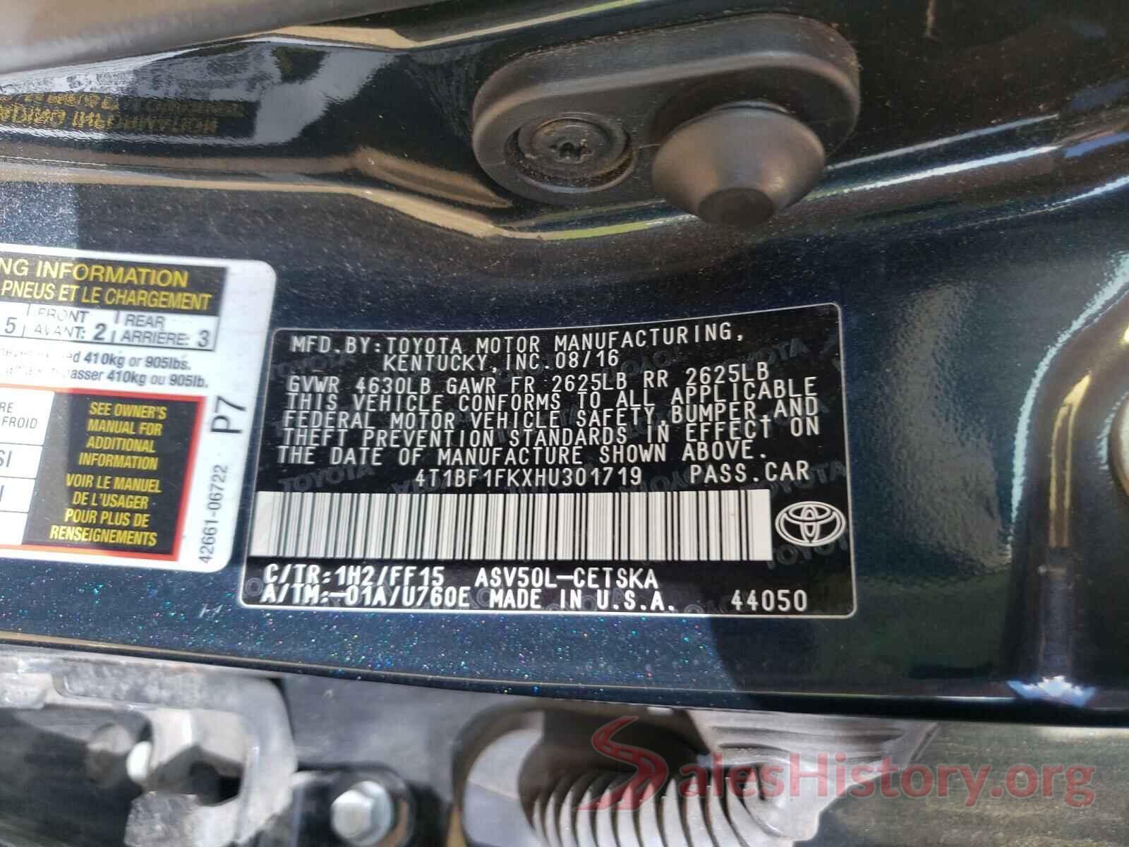 4T1BF1FKXHU301719 2017 TOYOTA CAMRY