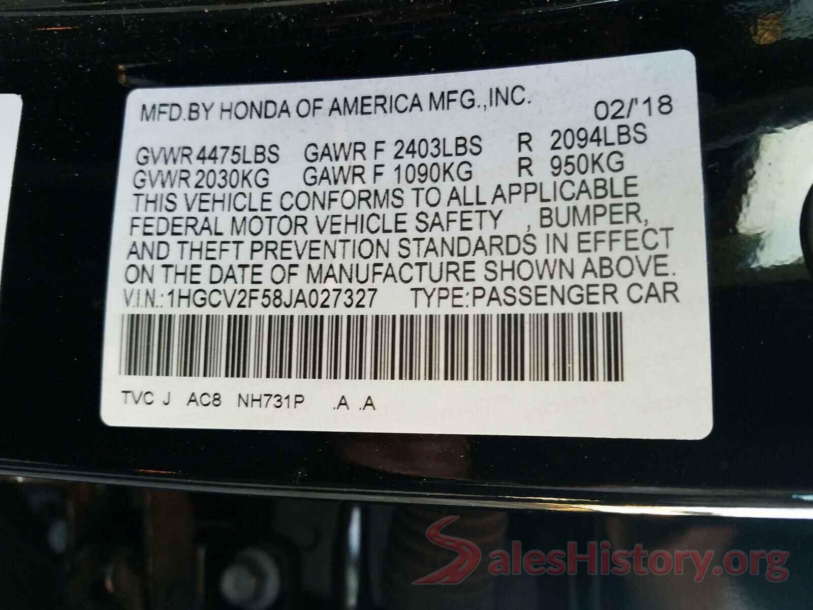 1HGCV2F58JA027327 2018 HONDA ACCORD