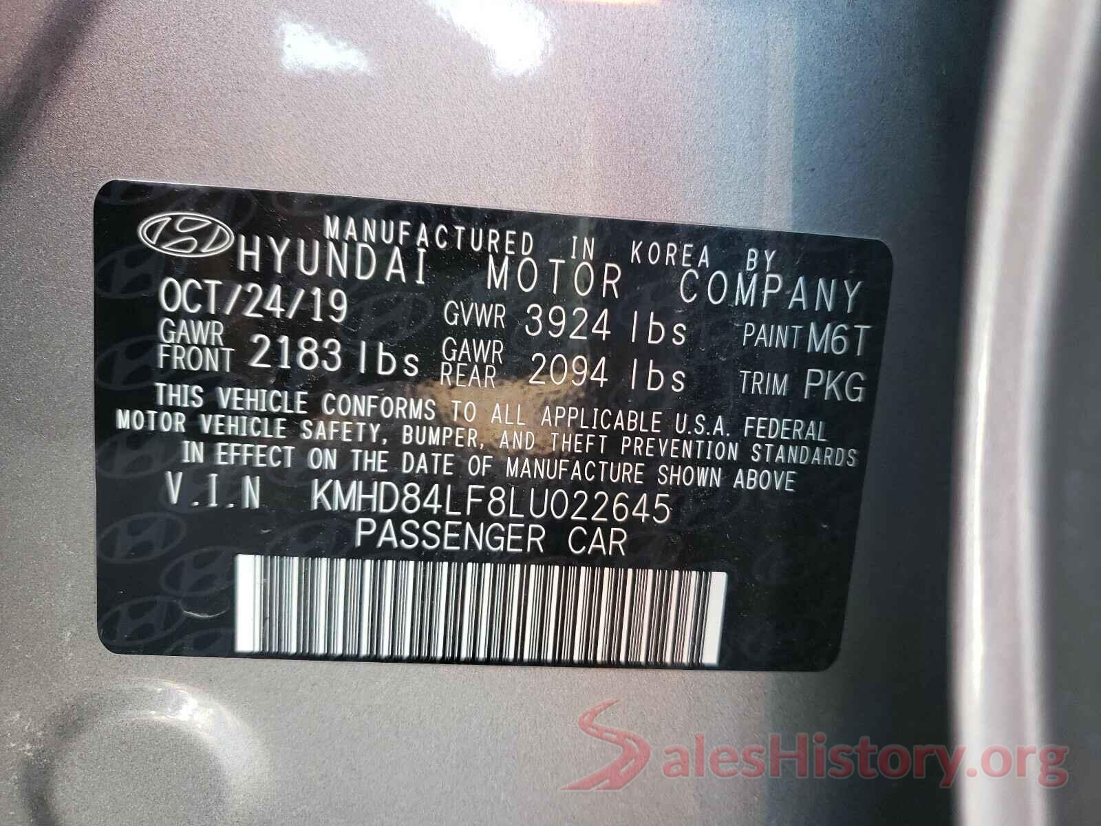 KMHD84LF8LU022645 2020 HYUNDAI ELANTRA