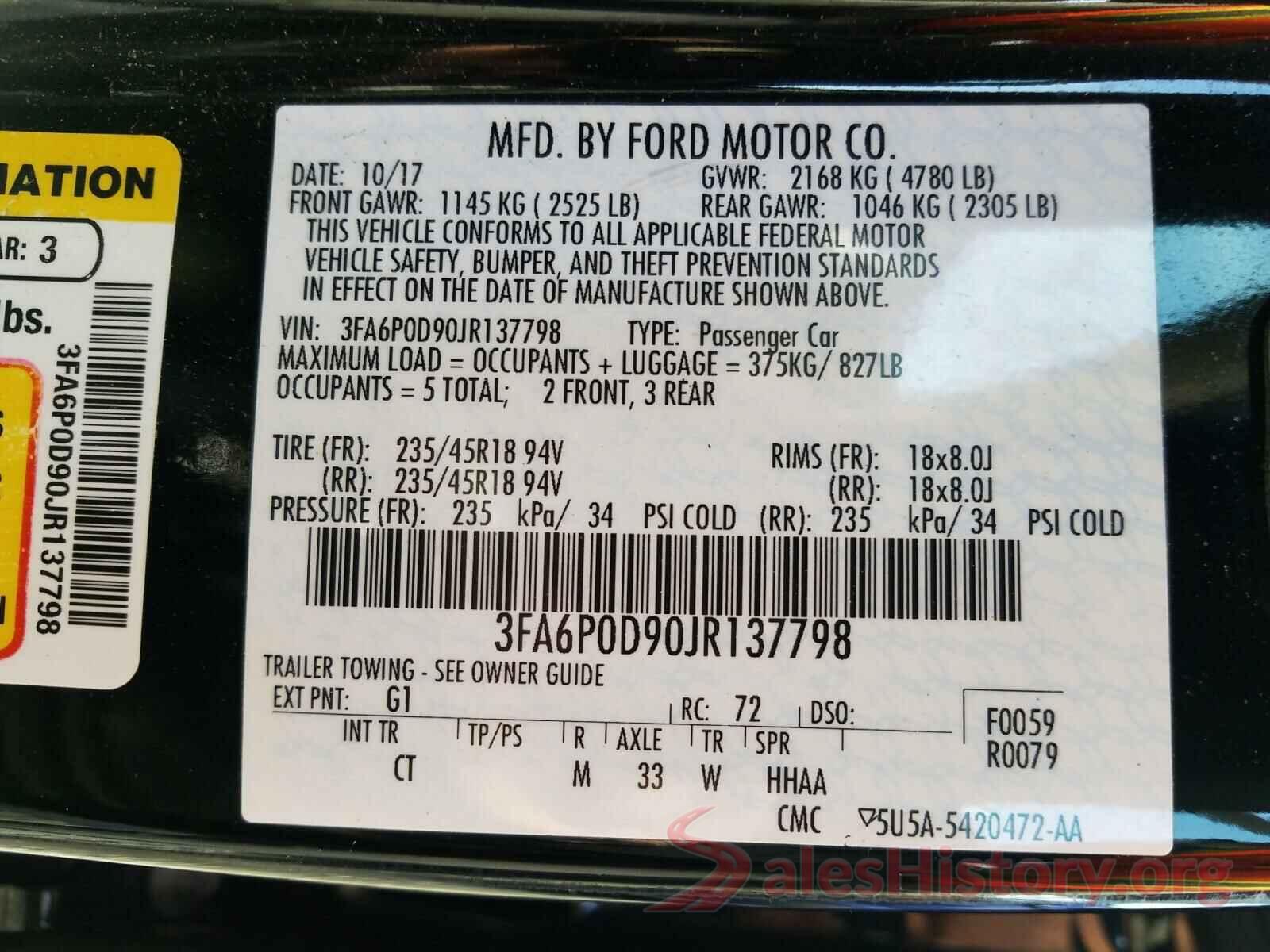 3FA6P0D90JR137798 2018 FORD FUSION