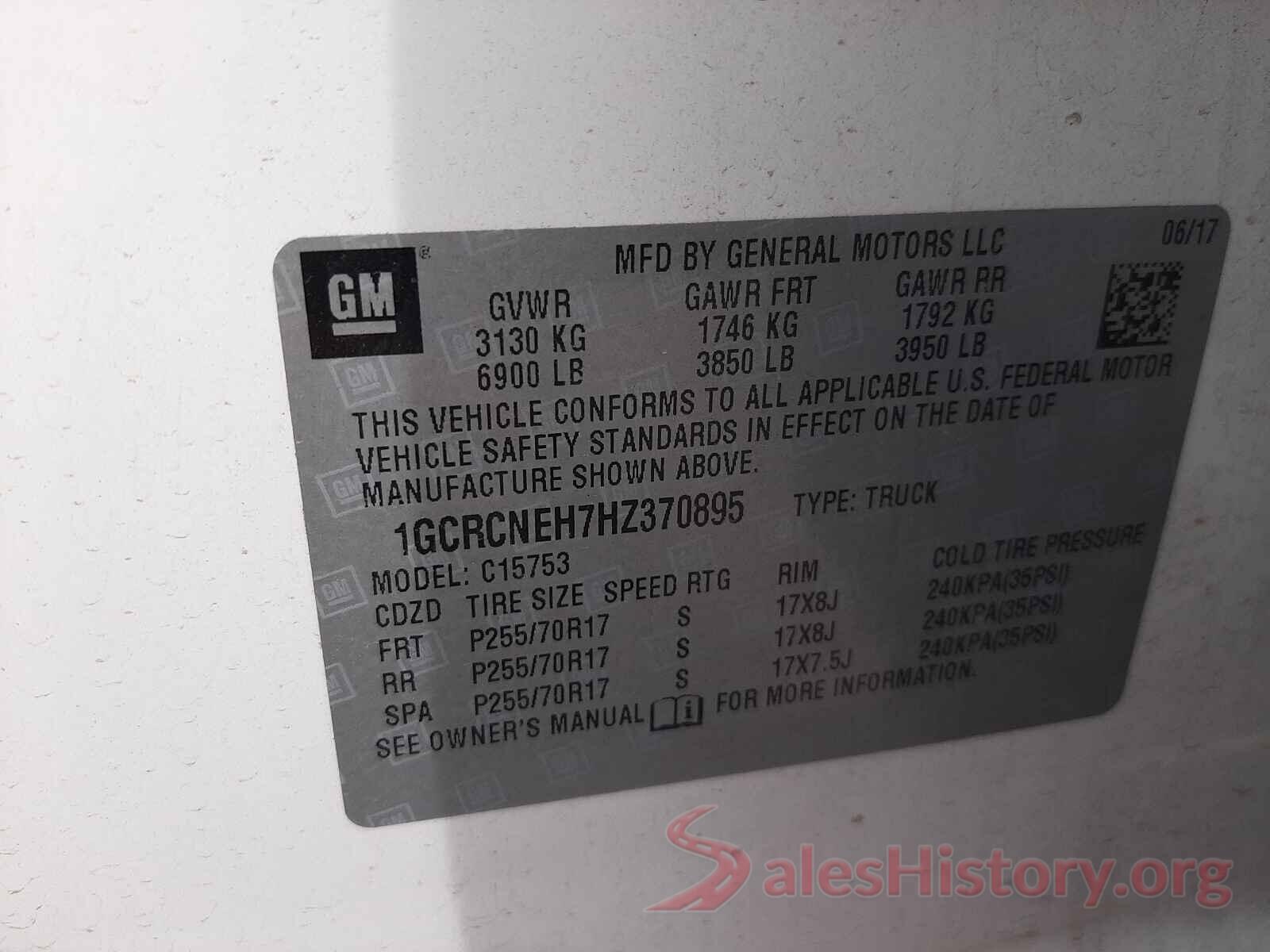 1GCRCNEH7HZ370895 2017 CHEVROLET SILVERADO