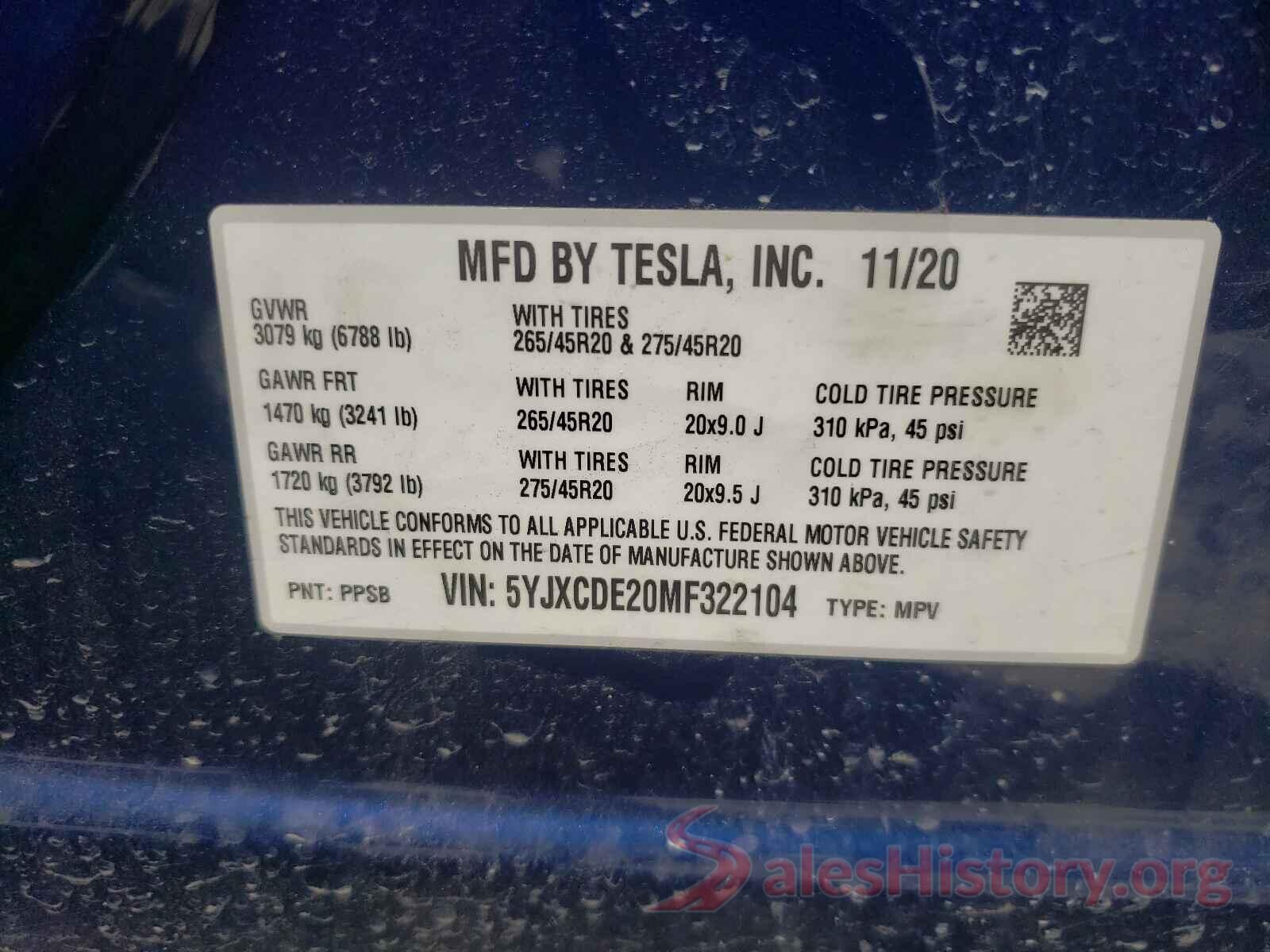 5YJXCDE20MF322104 2021 TESLA MODEL X