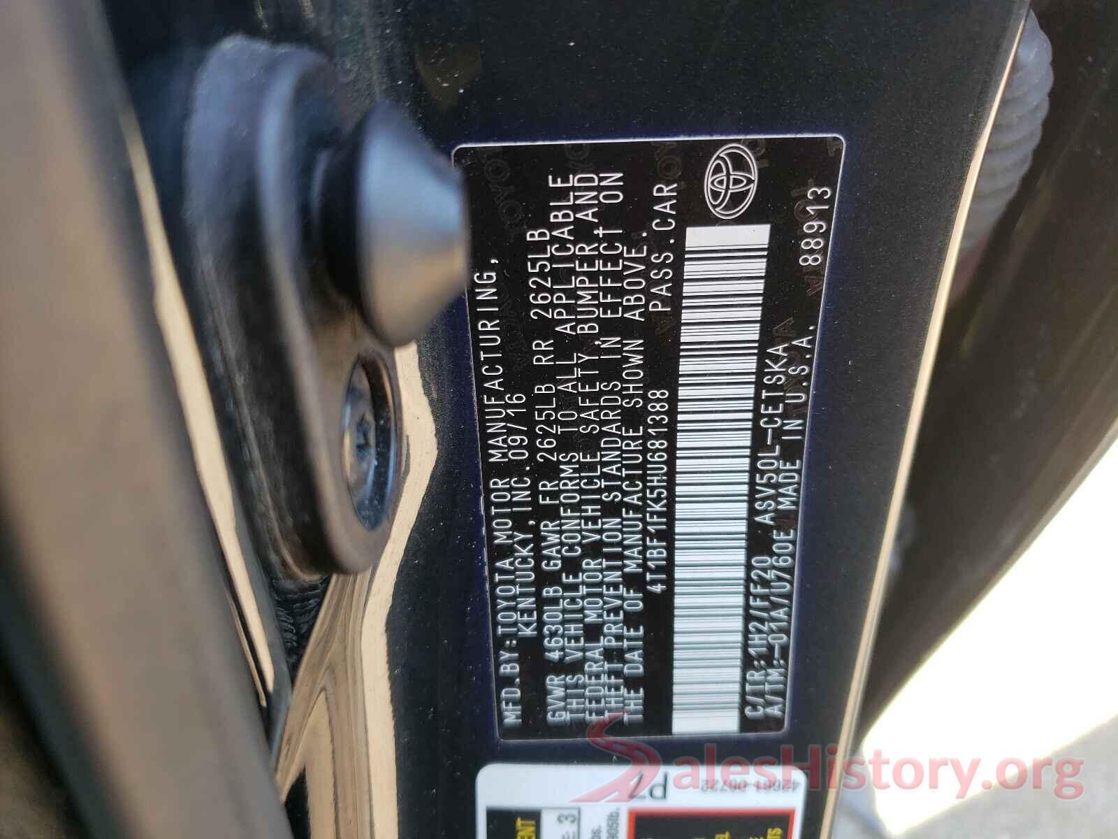 4T1BF1FK5HU681388 2017 TOYOTA CAMRY