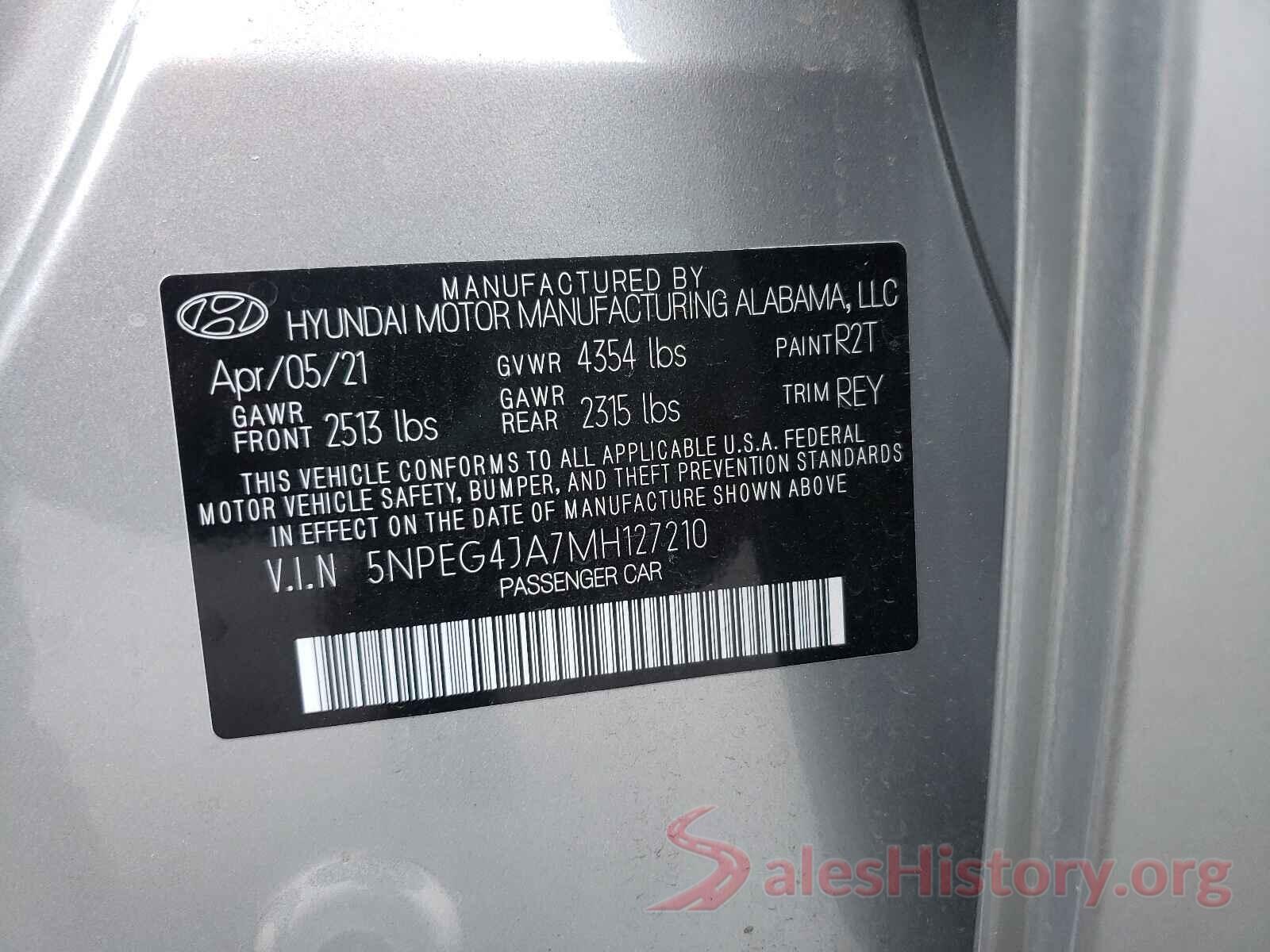 5NPEG4JA7MH127210 2021 HYUNDAI SONATA