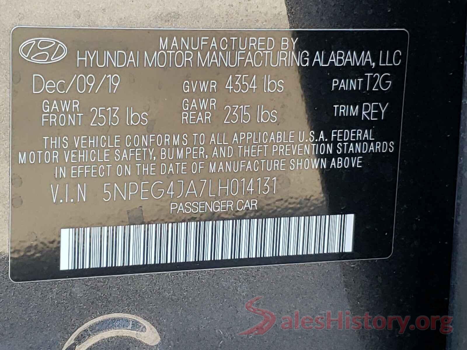 5NPEG4JA7LH014131 2020 HYUNDAI SONATA