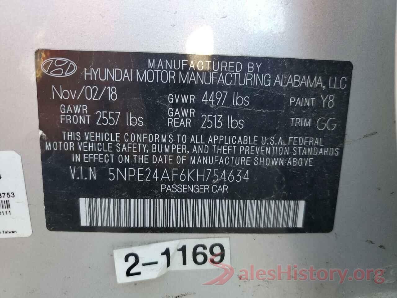 5NPE24AF6KH754634 2019 HYUNDAI SONATA