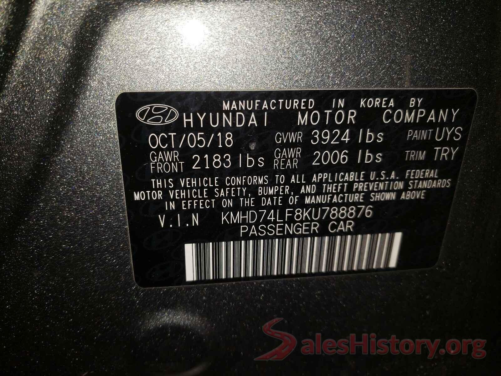 KMHD74LF8KU788876 2019 HYUNDAI ELANTRA