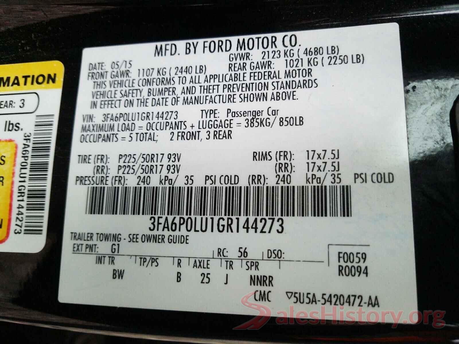 3FA6P0LU1GR144273 2016 FORD FUSION