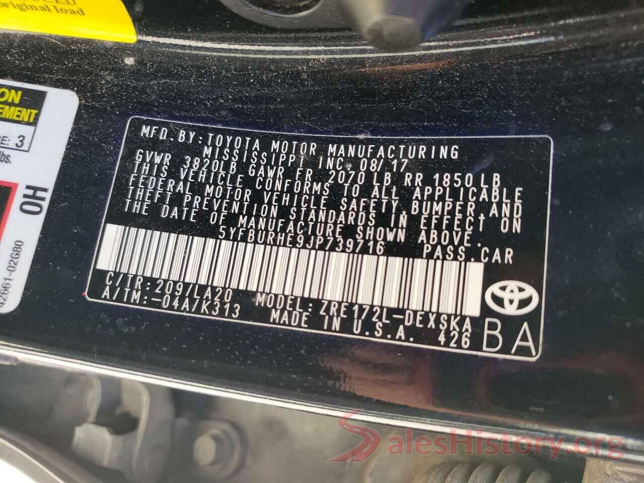 5YFBURHE9JP739716 2018 TOYOTA COROLLA