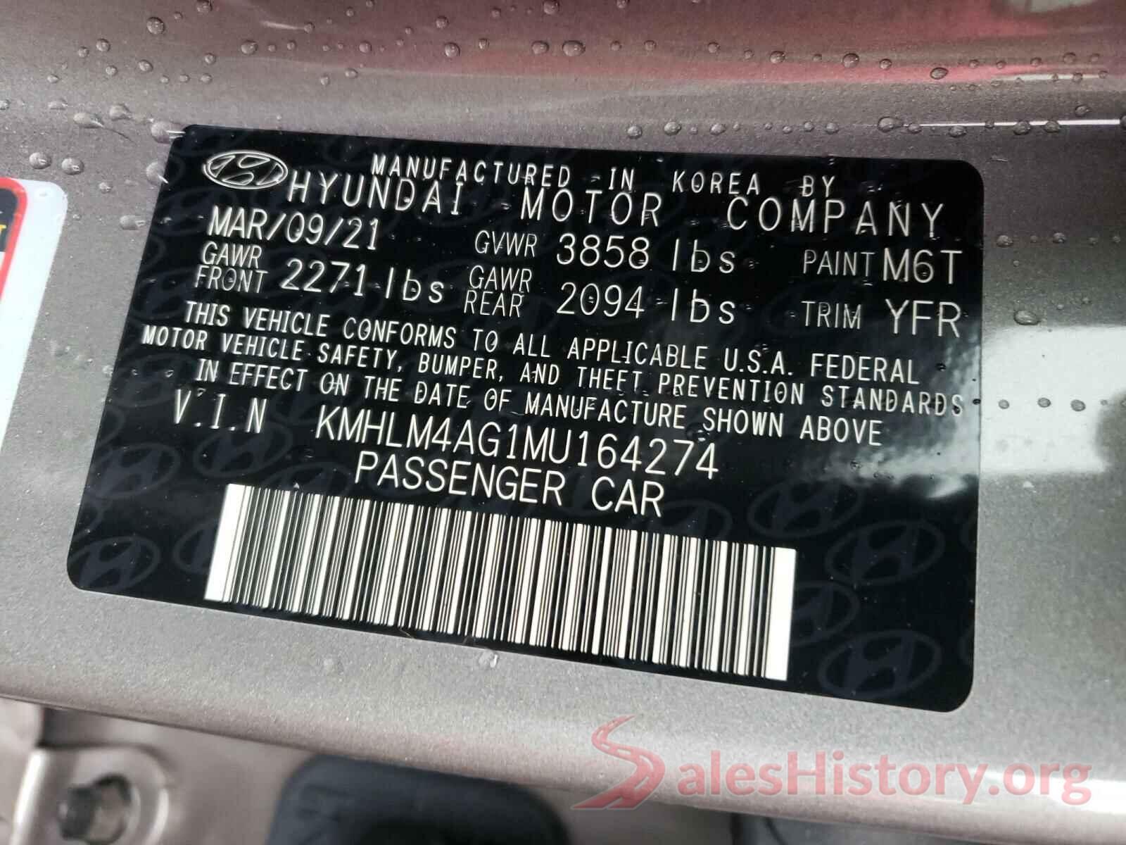 KMHLM4AG1MU164274 2021 HYUNDAI ELANTRA