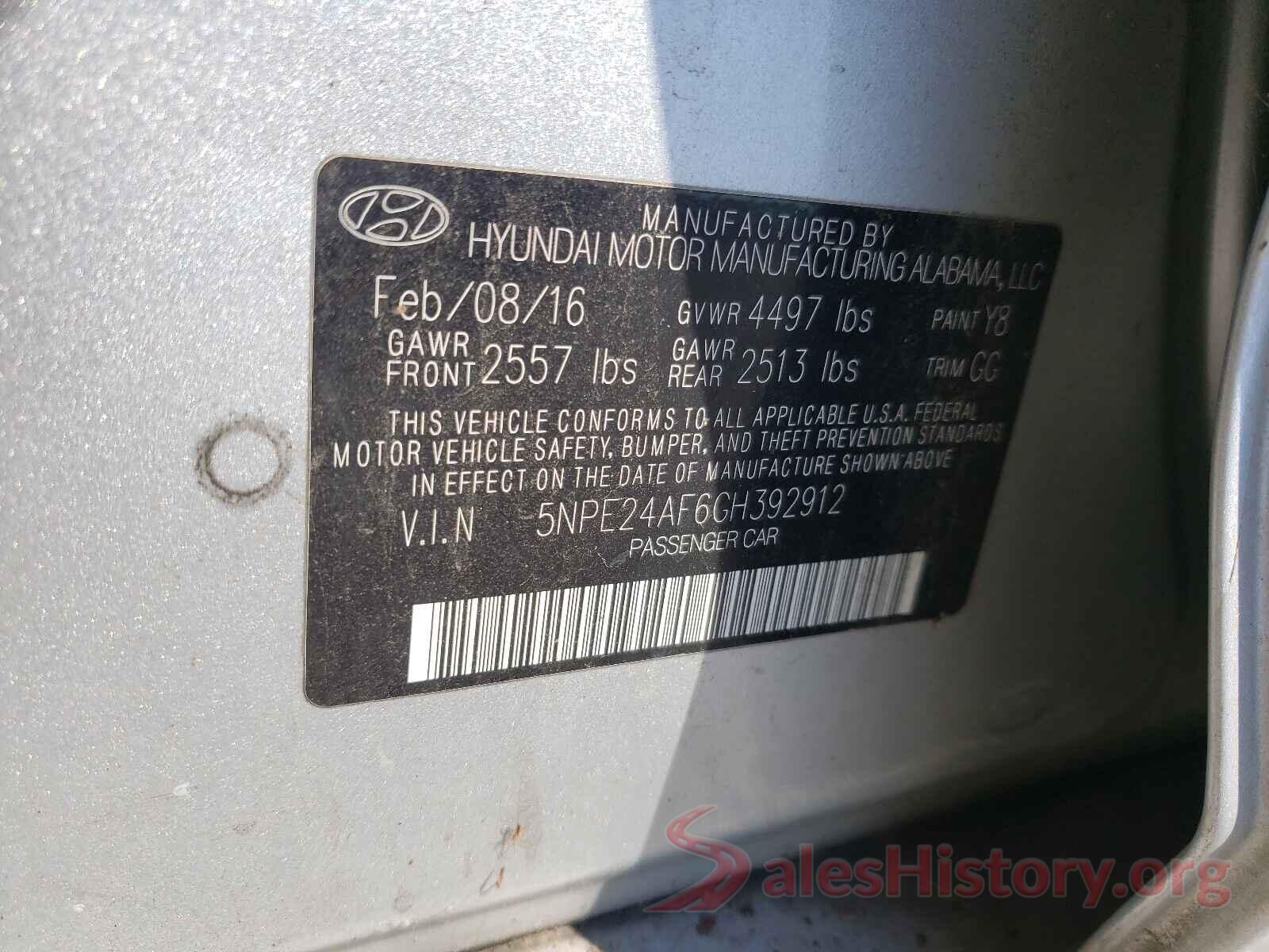 5NPE24AF6GH392912 2016 HYUNDAI SONATA