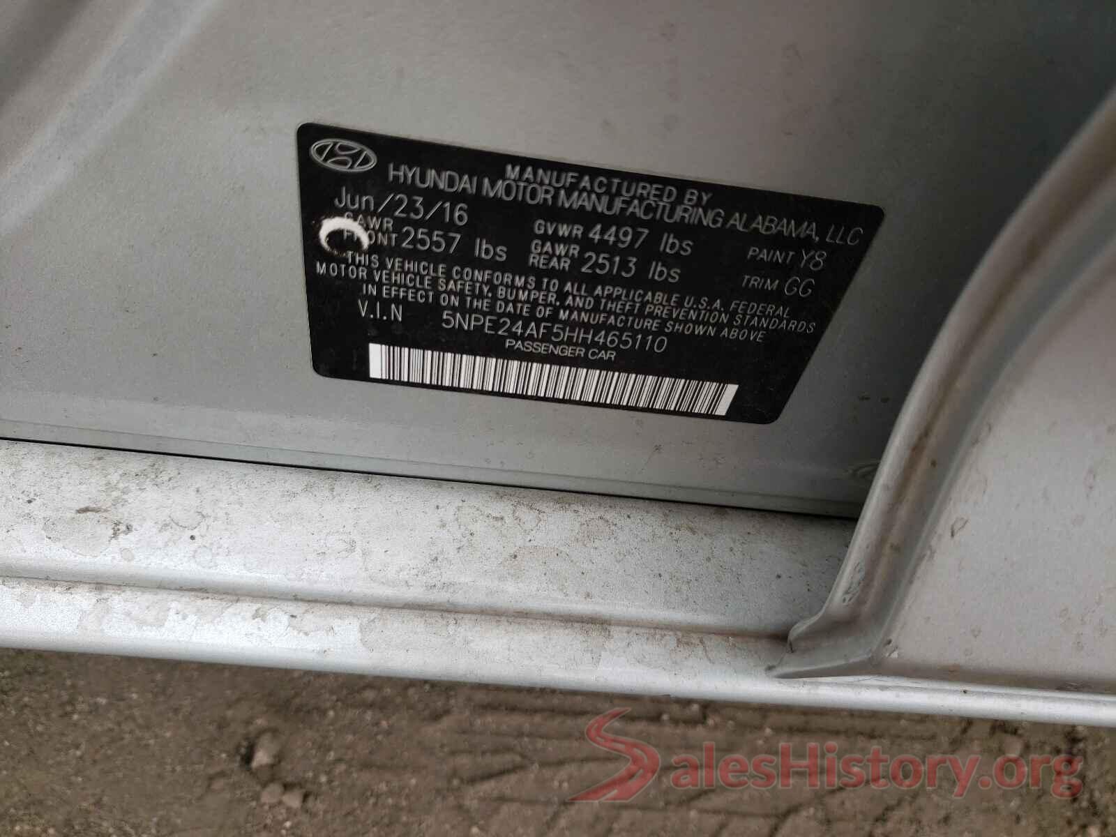 5NPE24AF5HH465110 2017 HYUNDAI SONATA