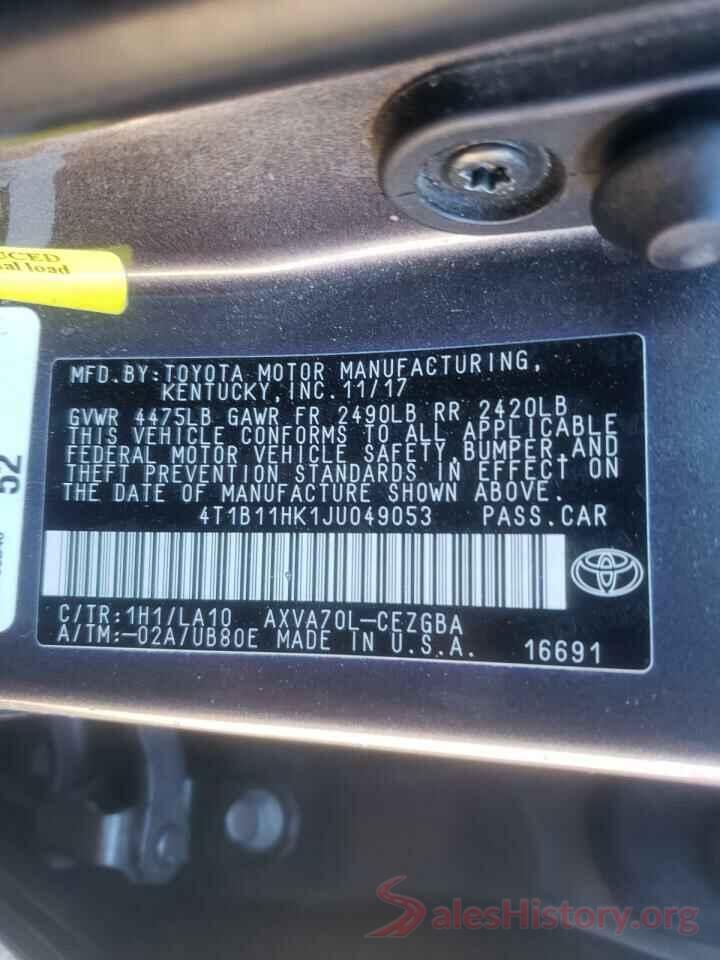 4T1B11HK1JU049053 2018 TOYOTA CAMRY