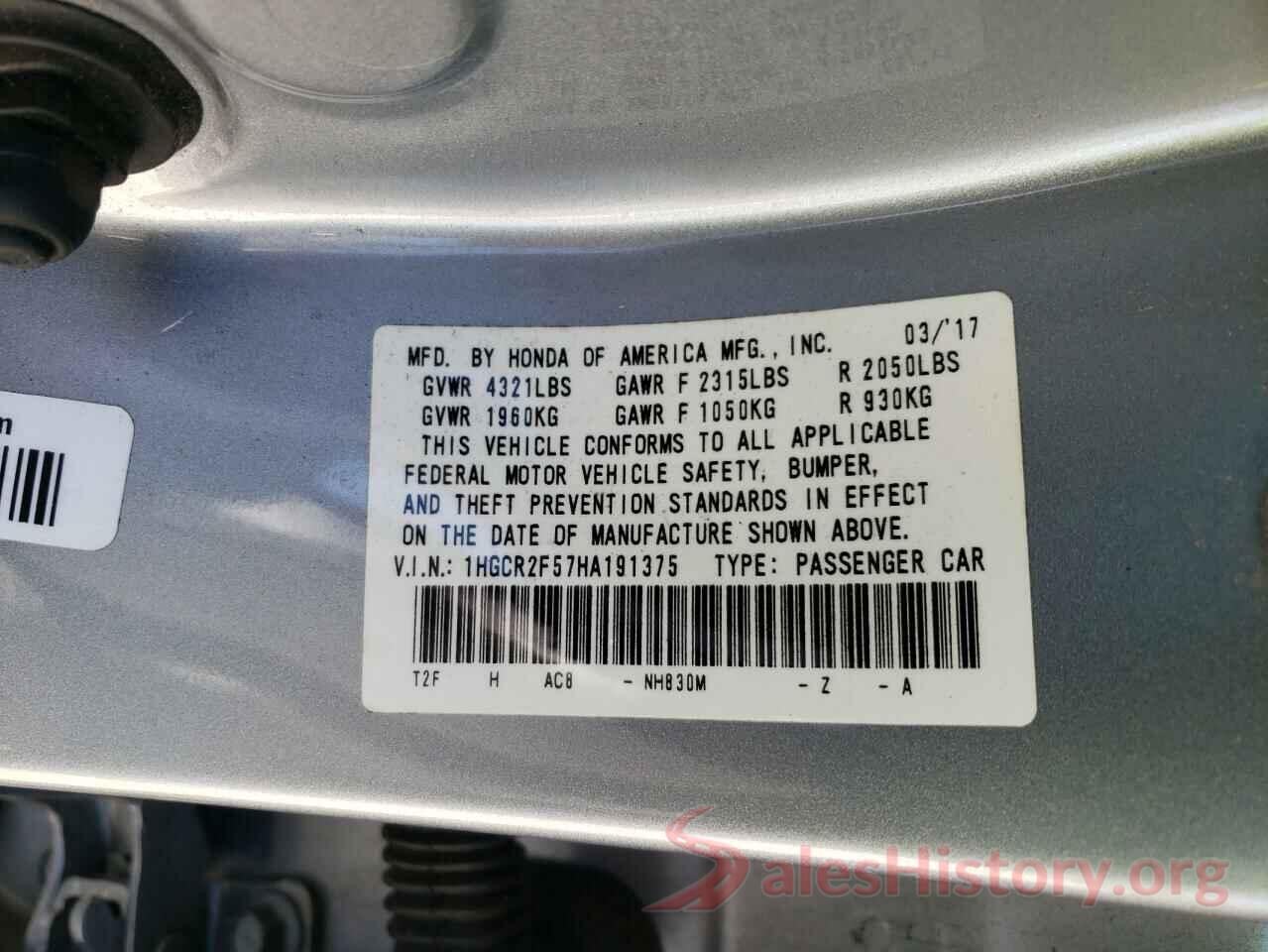 1HGCR2F57HA191375 2017 HONDA ACCORD