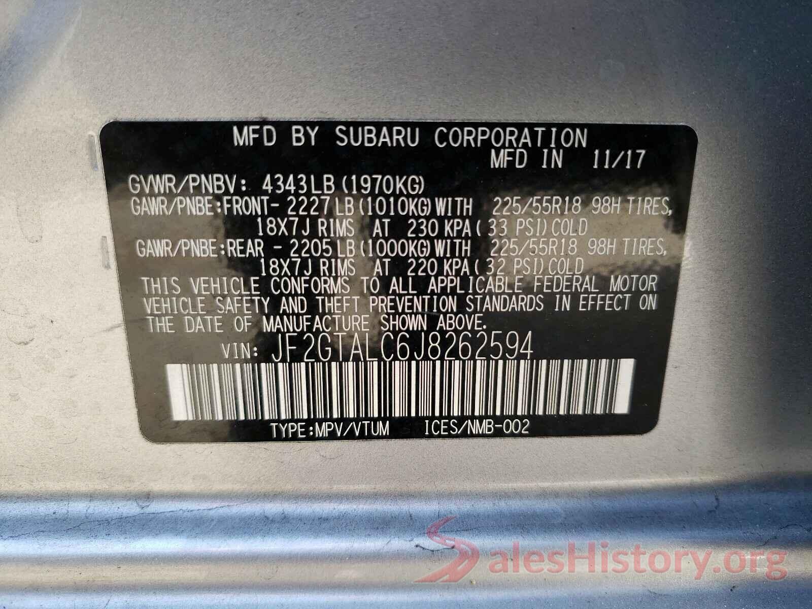 JF2GTALC6J8262594 2018 SUBARU ALL OTHER