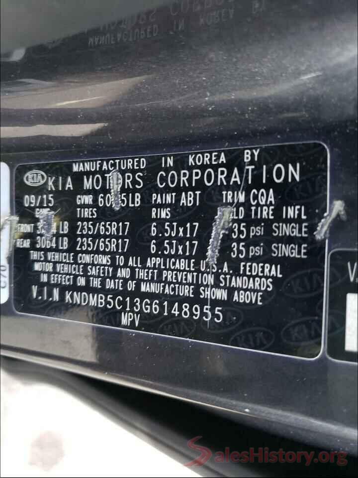 KNDMB5C13G6148955 2016 KIA SEDONA