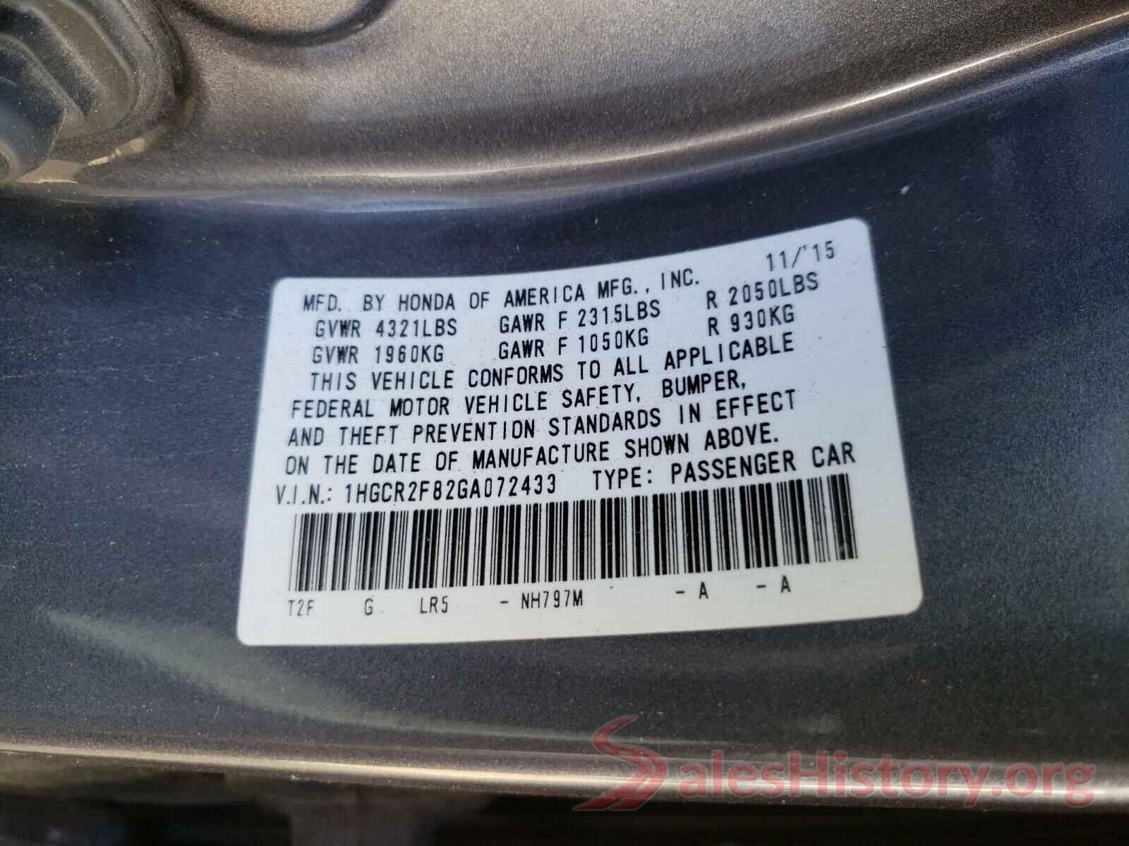 1HGCR2F82GA072433 2016 HONDA ACCORD