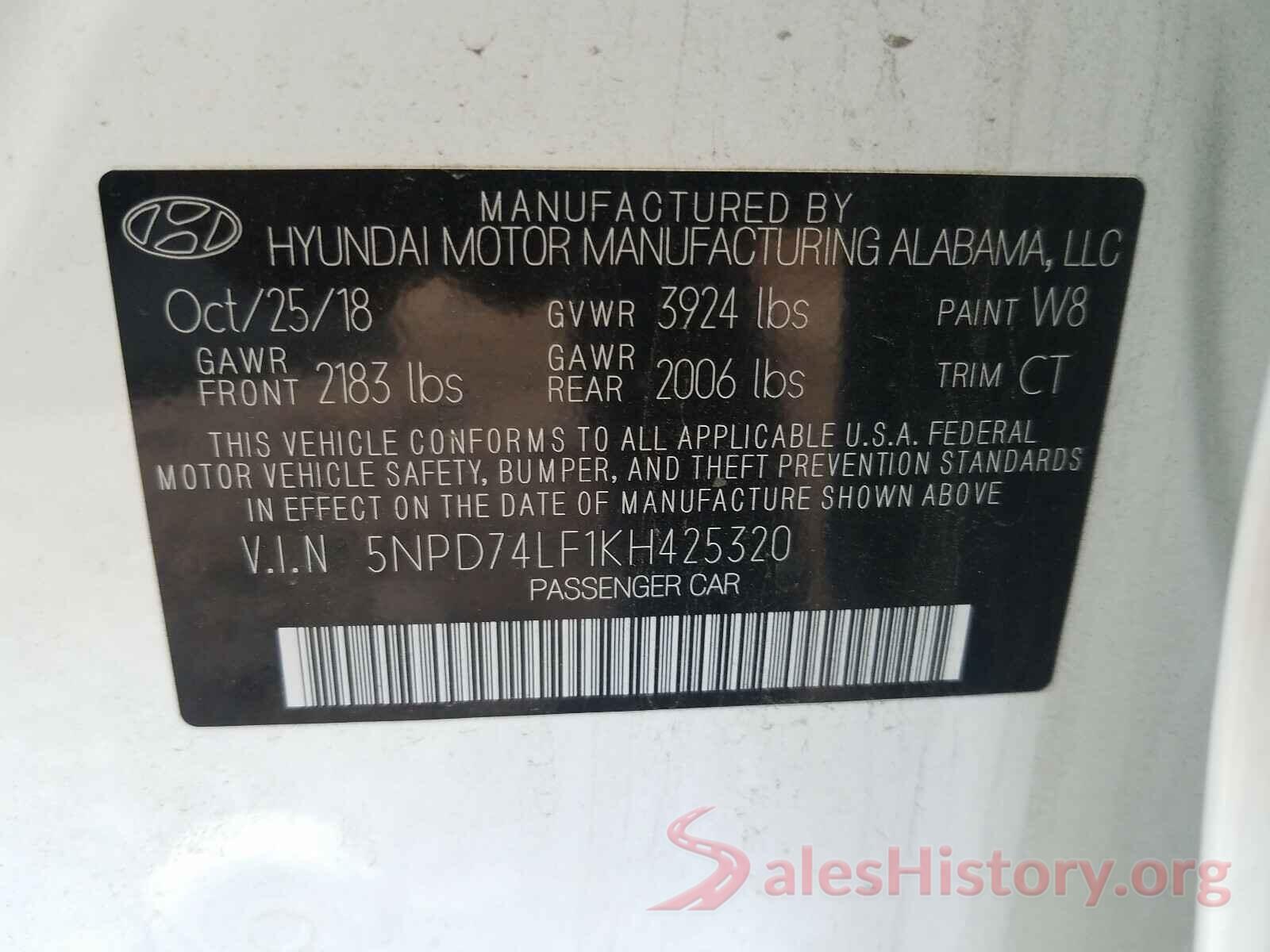 5NPD74LF1KH425320 2019 HYUNDAI ELANTRA