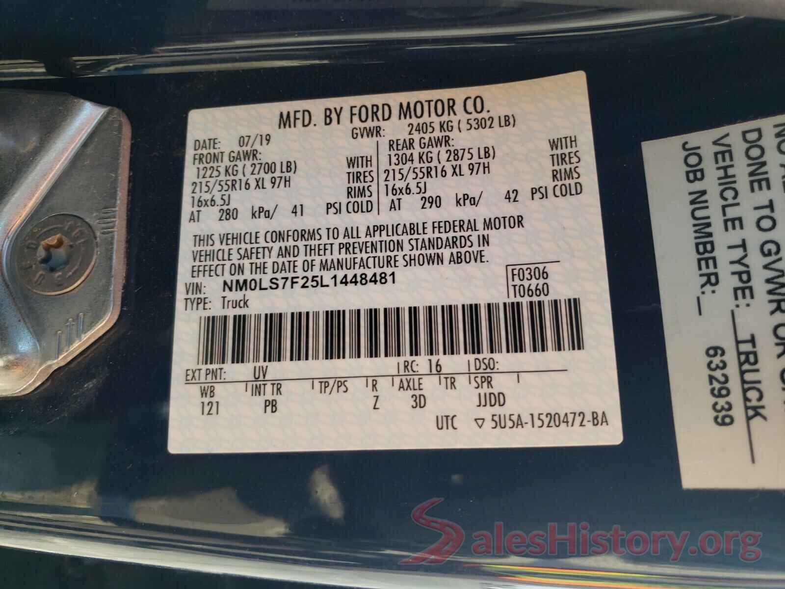 NM0LS7F25L1448481 2020 FORD TRANSIT CO