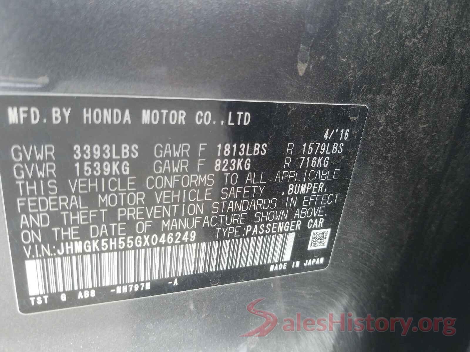 JHMGK5H55GX046249 2016 HONDA FIT