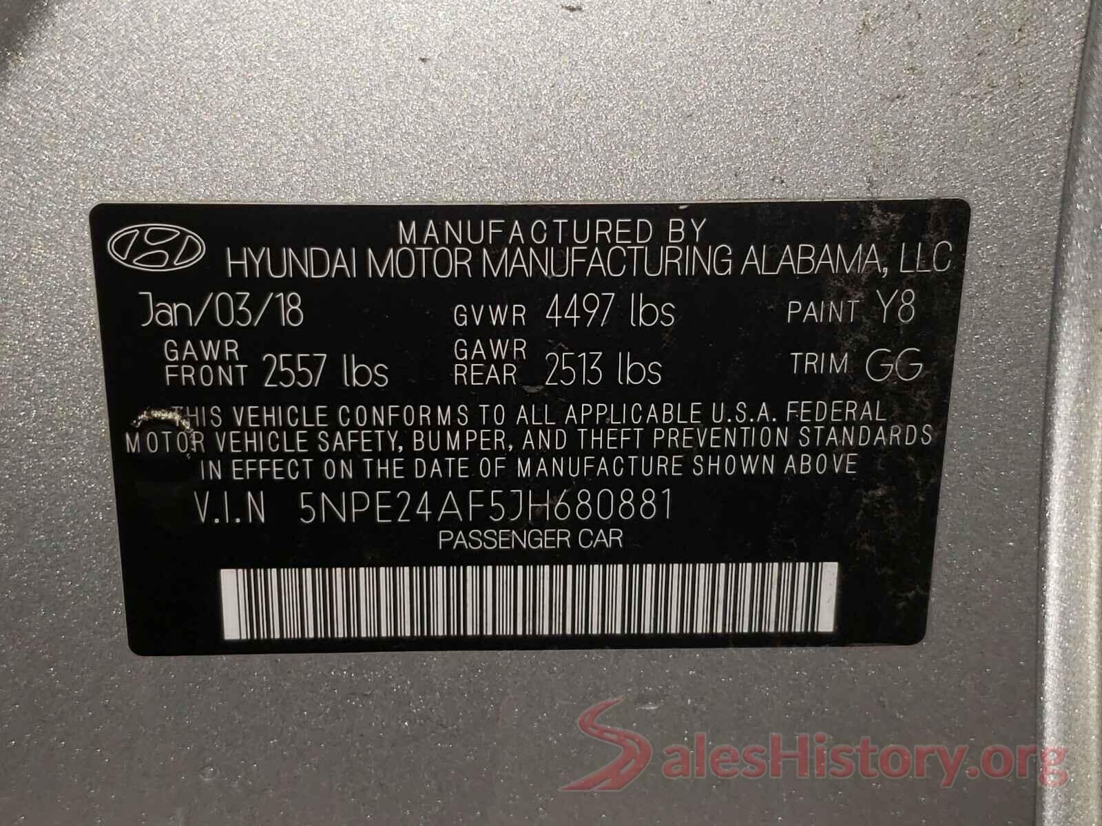 5NPE24AF5JH680881 2018 HYUNDAI SONATA