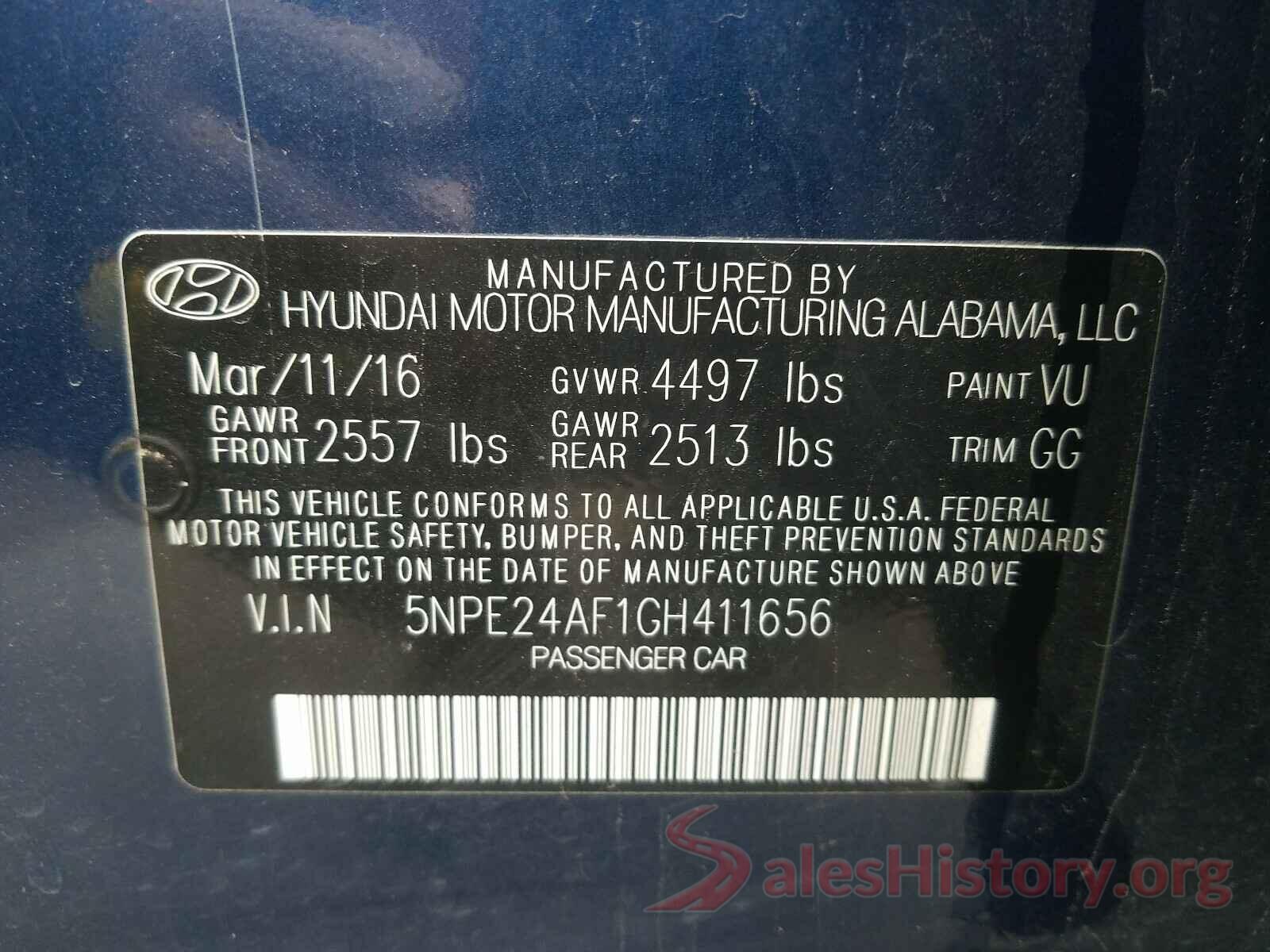 5NPE24AF1GH411656 2016 HYUNDAI SONATA