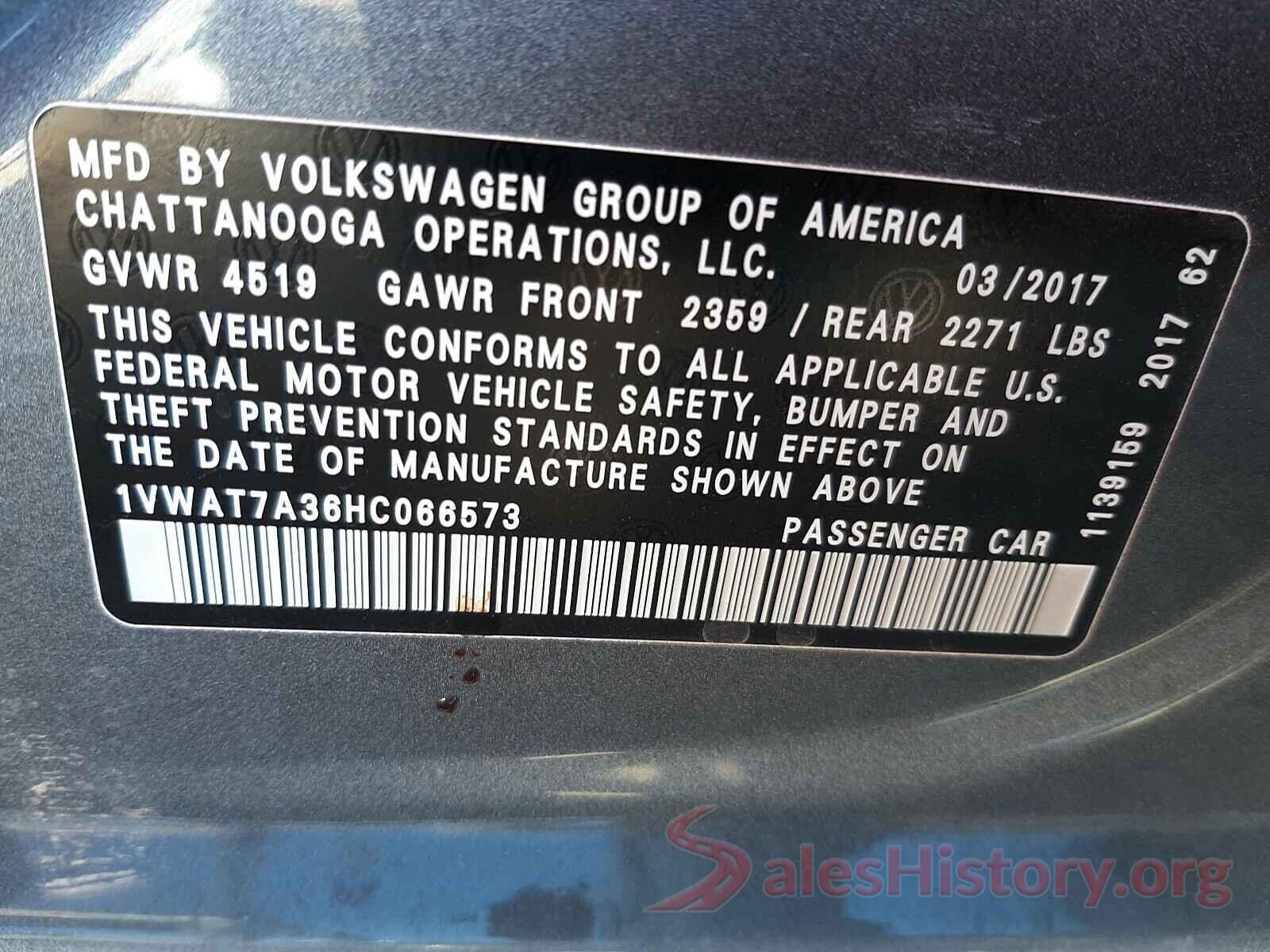 1VWAT7A36HC066573 2017 VOLKSWAGEN PASSAT