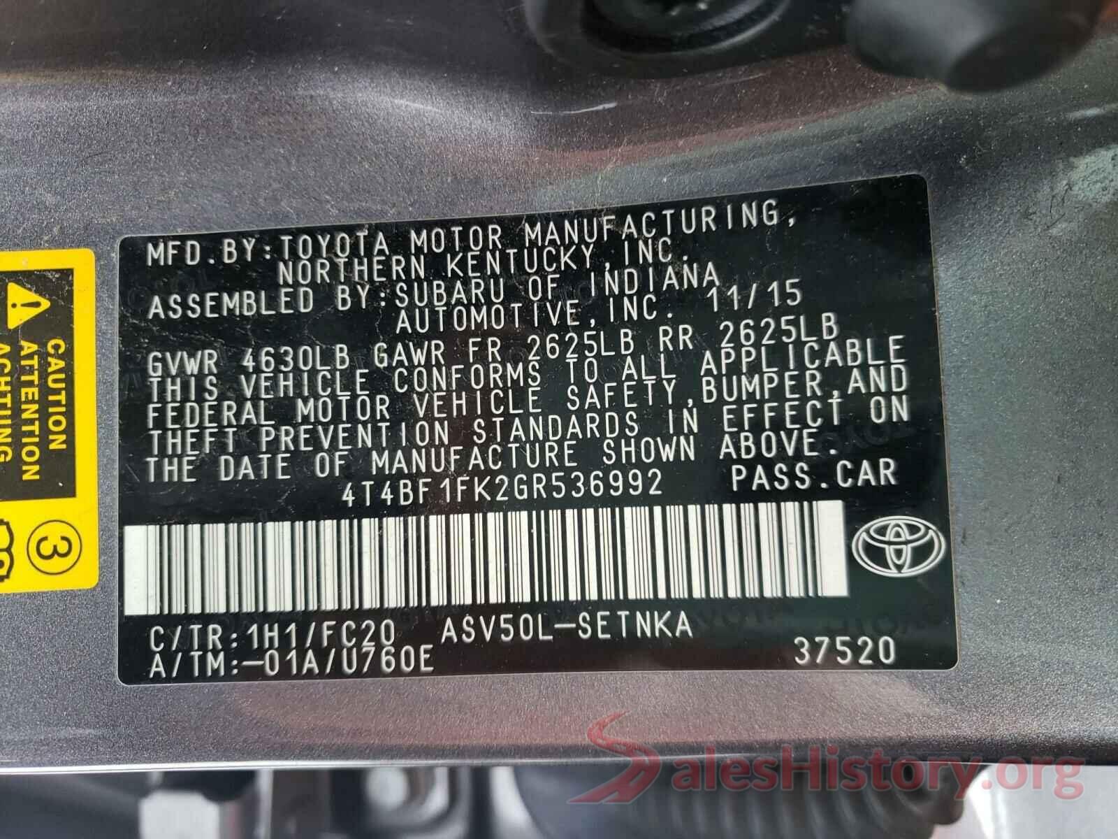 4T4BF1FK2GR536992 2016 TOYOTA CAMRY