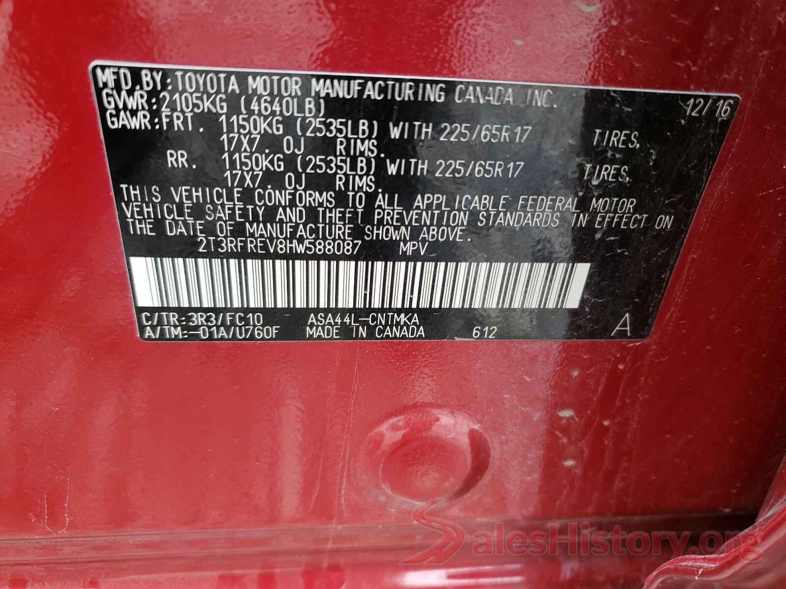 2T3RFREV8HW588087 2017 TOYOTA RAV4