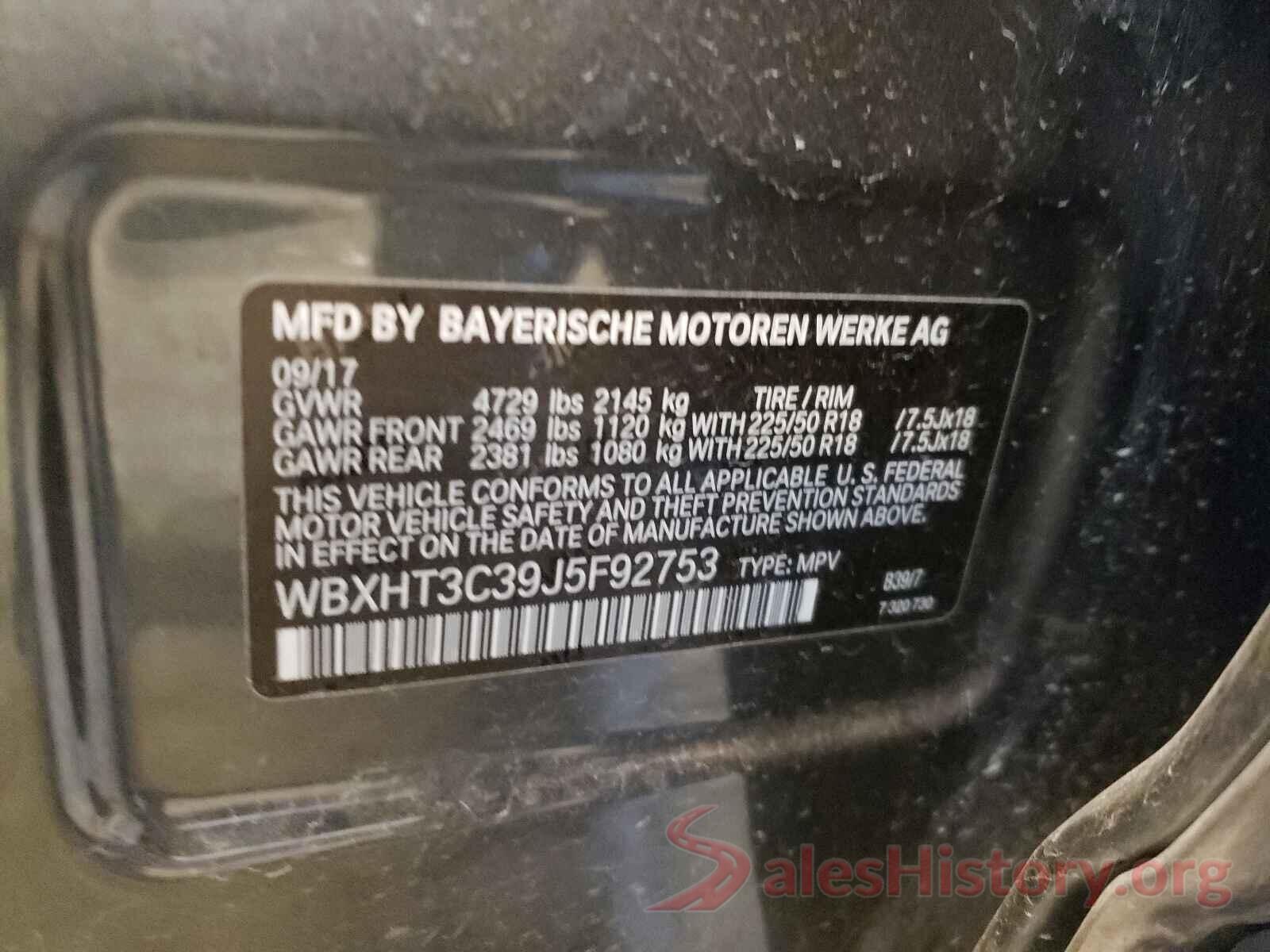 WBXHT3C39J5F92753 2018 BMW X1