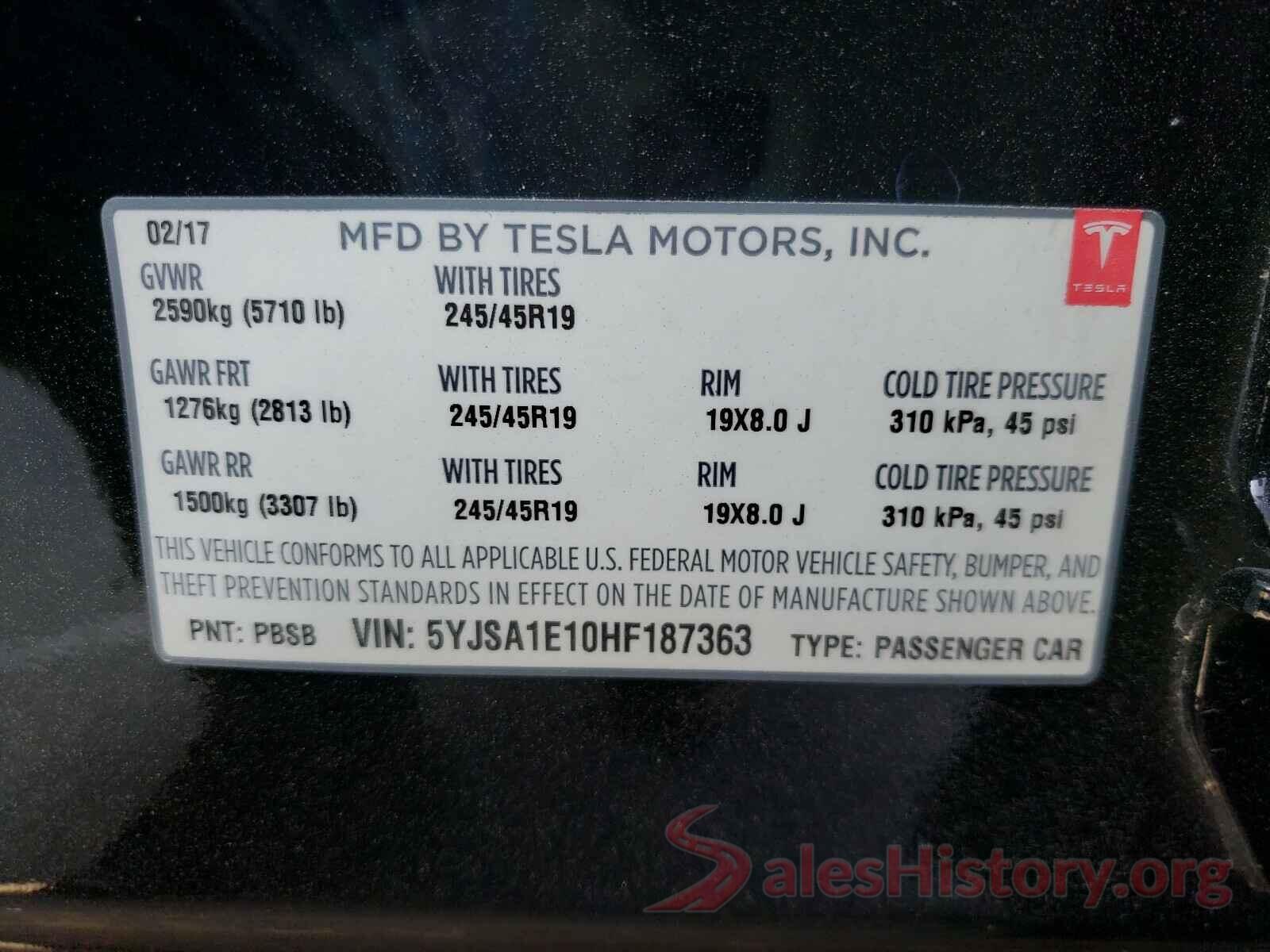 5YJSA1E10HF187363 2017 TESLA MODEL S