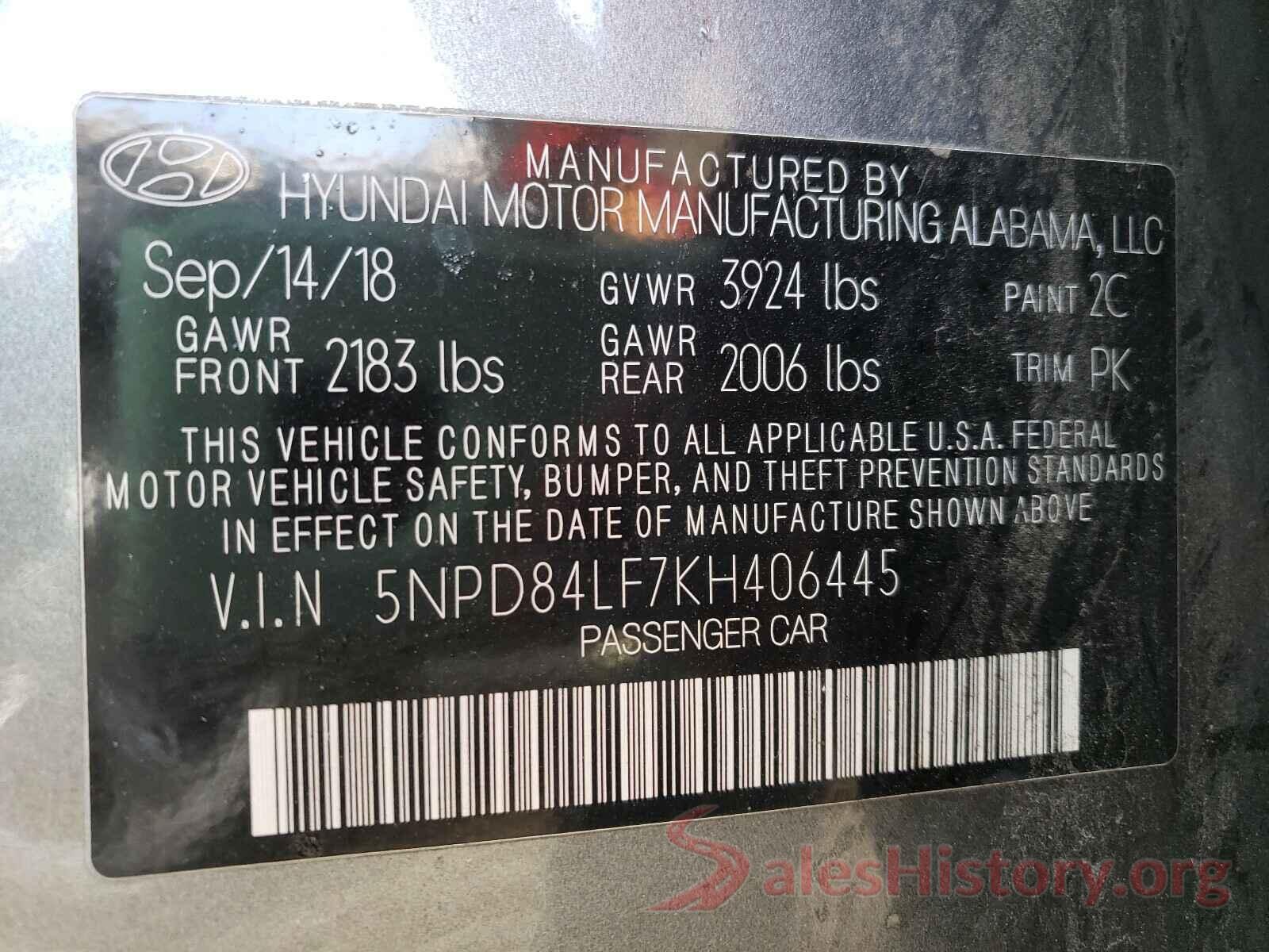 5NPD84LF7KH406445 2019 HYUNDAI ELANTRA