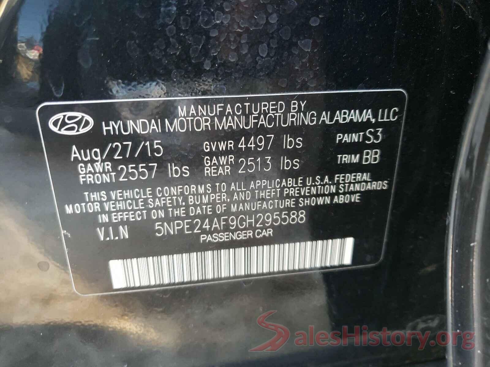 5NPE24AF9GH295588 2016 HYUNDAI SONATA