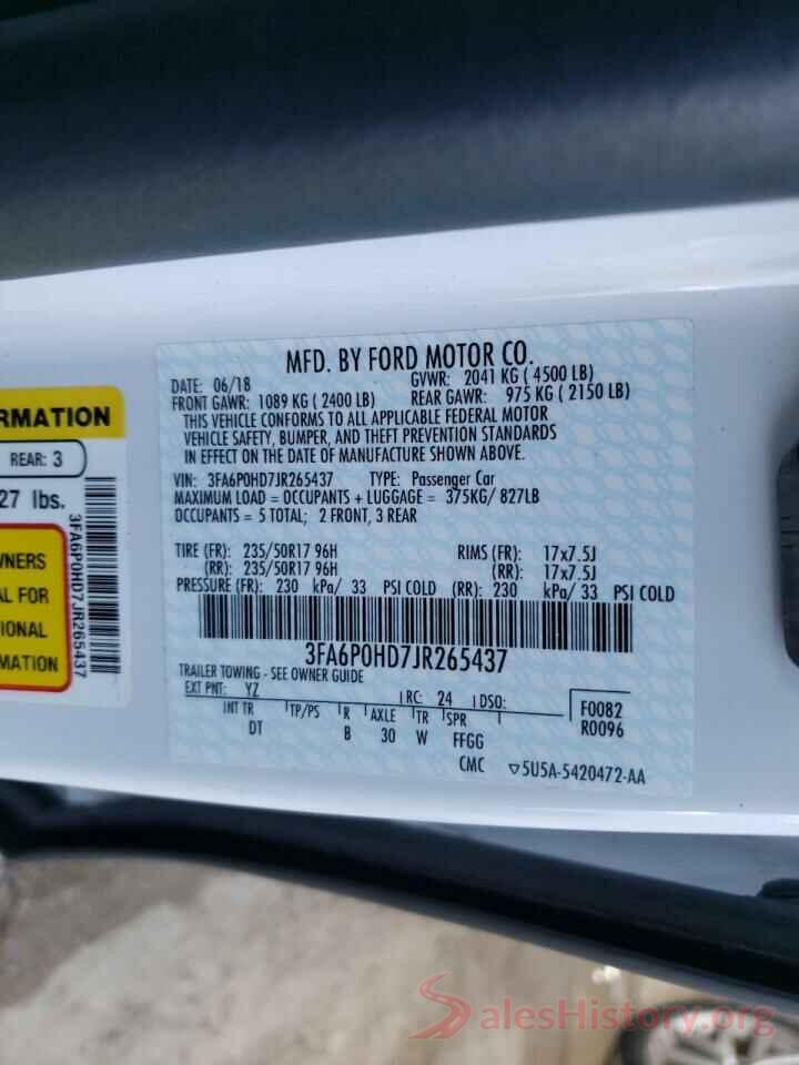 3FA6P0HD7JR265437 2018 FORD FUSION