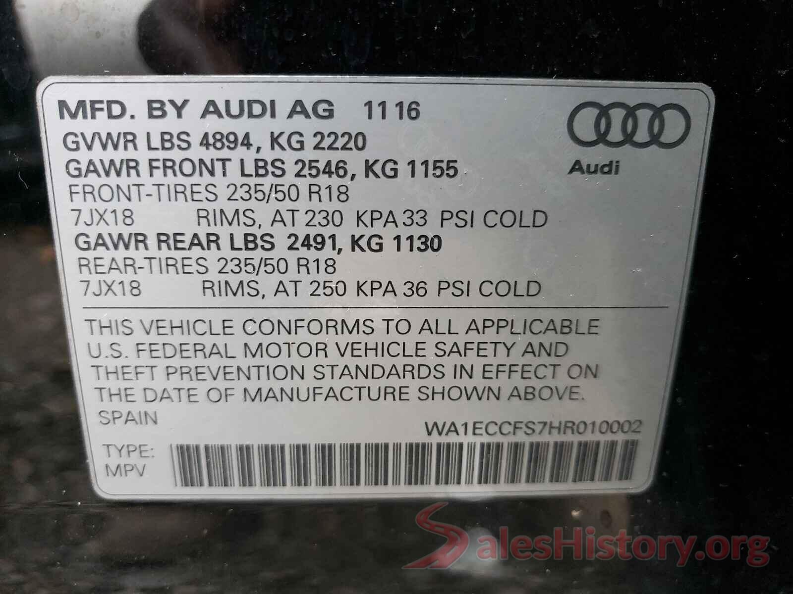 WA1ECCFS7HR010002 2017 AUDI Q3