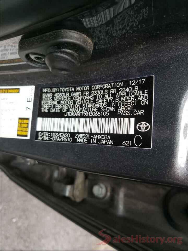 JTDKARFPXH3068105 2017 TOYOTA PRIUS