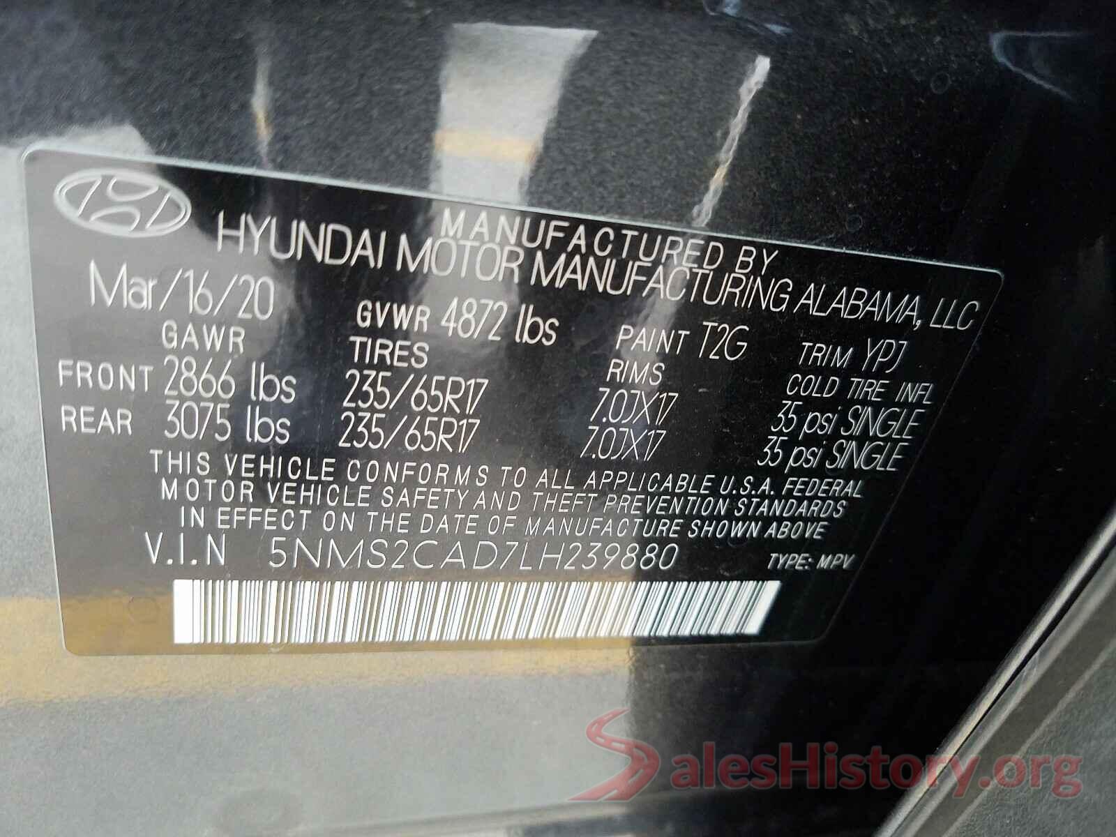 5NMS2CAD7LH239880 2020 HYUNDAI SANTA FE