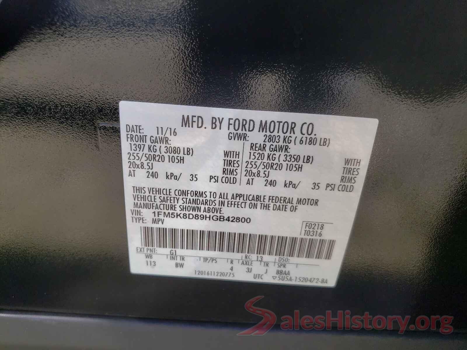 1FM5K8D89HGB42800 2017 FORD EXPLORER