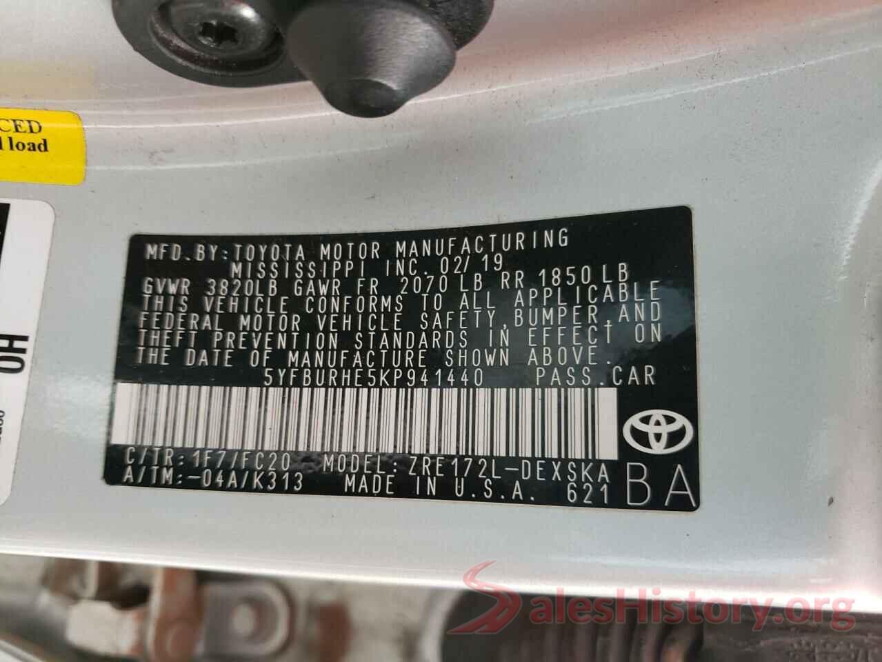 5YFBURHE5KP941440 2019 TOYOTA COROLLA