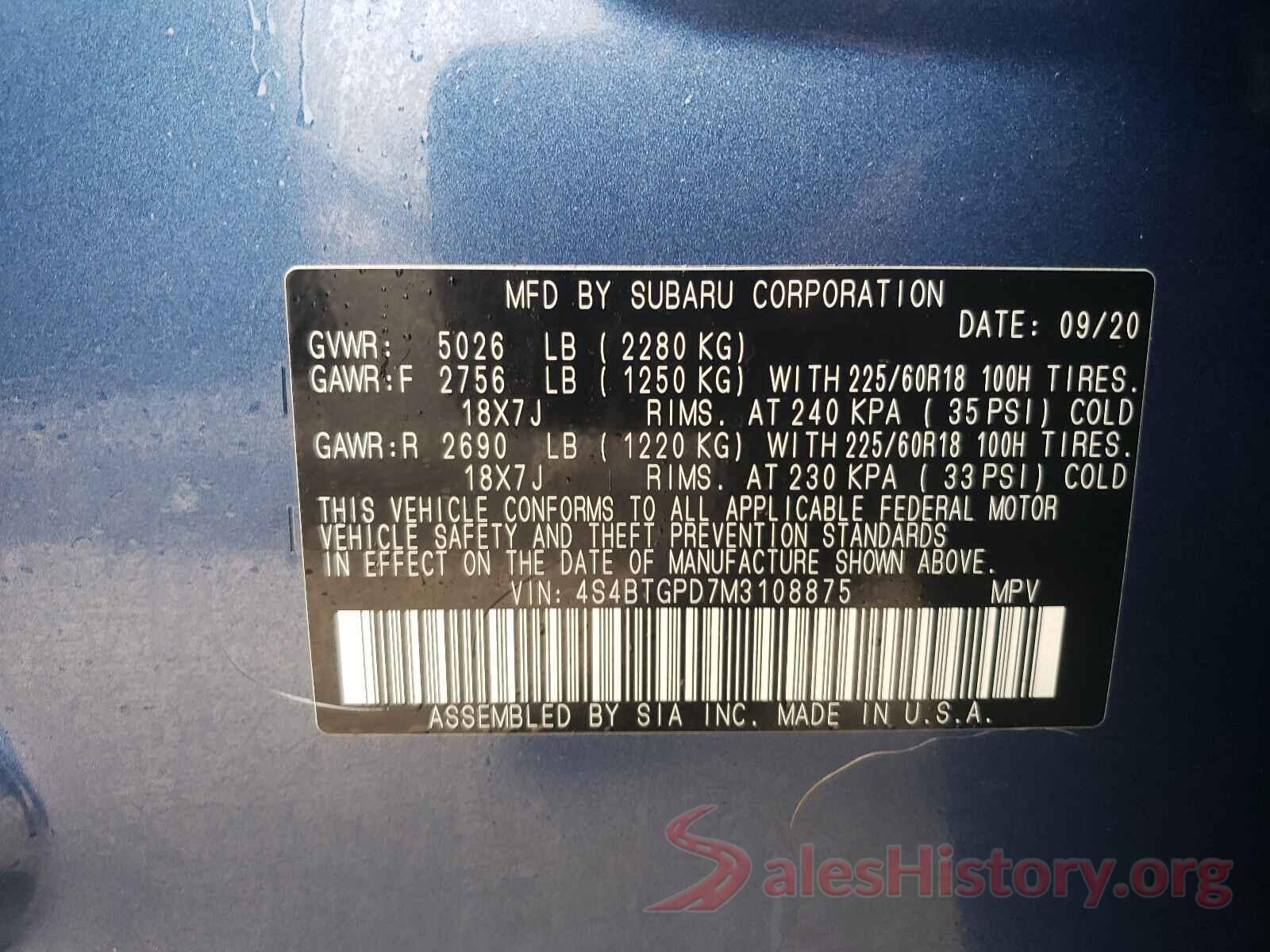 4S4BTGPD7M3108875 2021 SUBARU OUTBACK