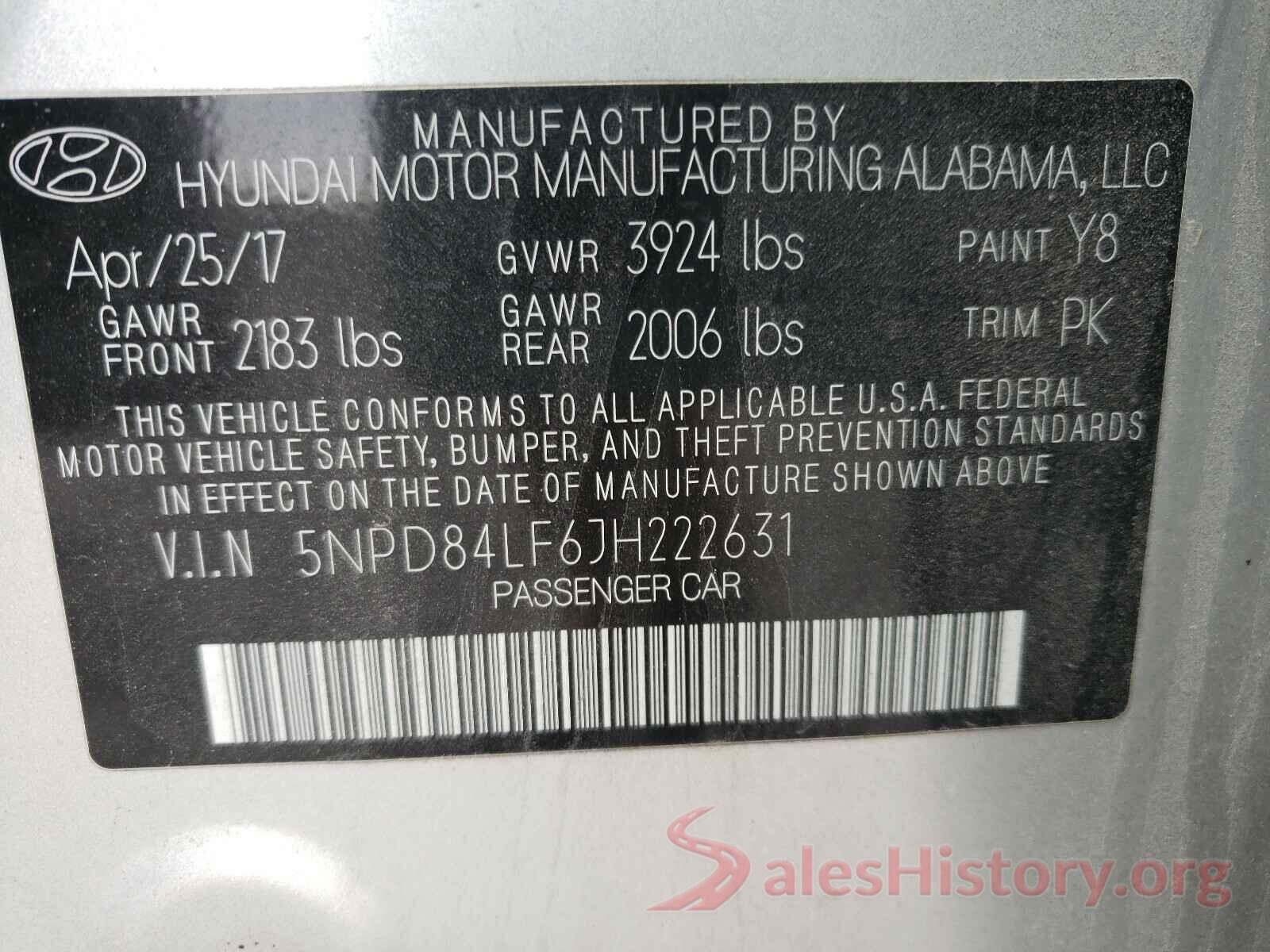 5NPD84LF6JH222631 2018 HYUNDAI ELANTRA