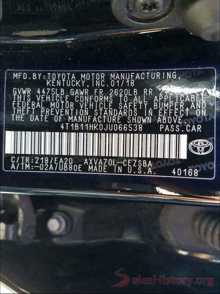 4T1B11HK0JU066538 2018 TOYOTA CAMRY