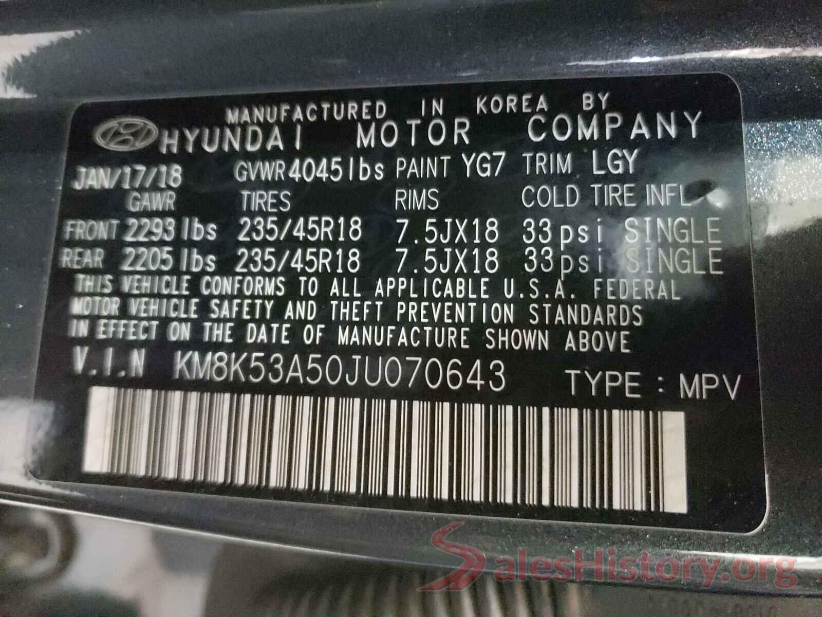 KM8K53A50JU070643 2018 HYUNDAI KONA