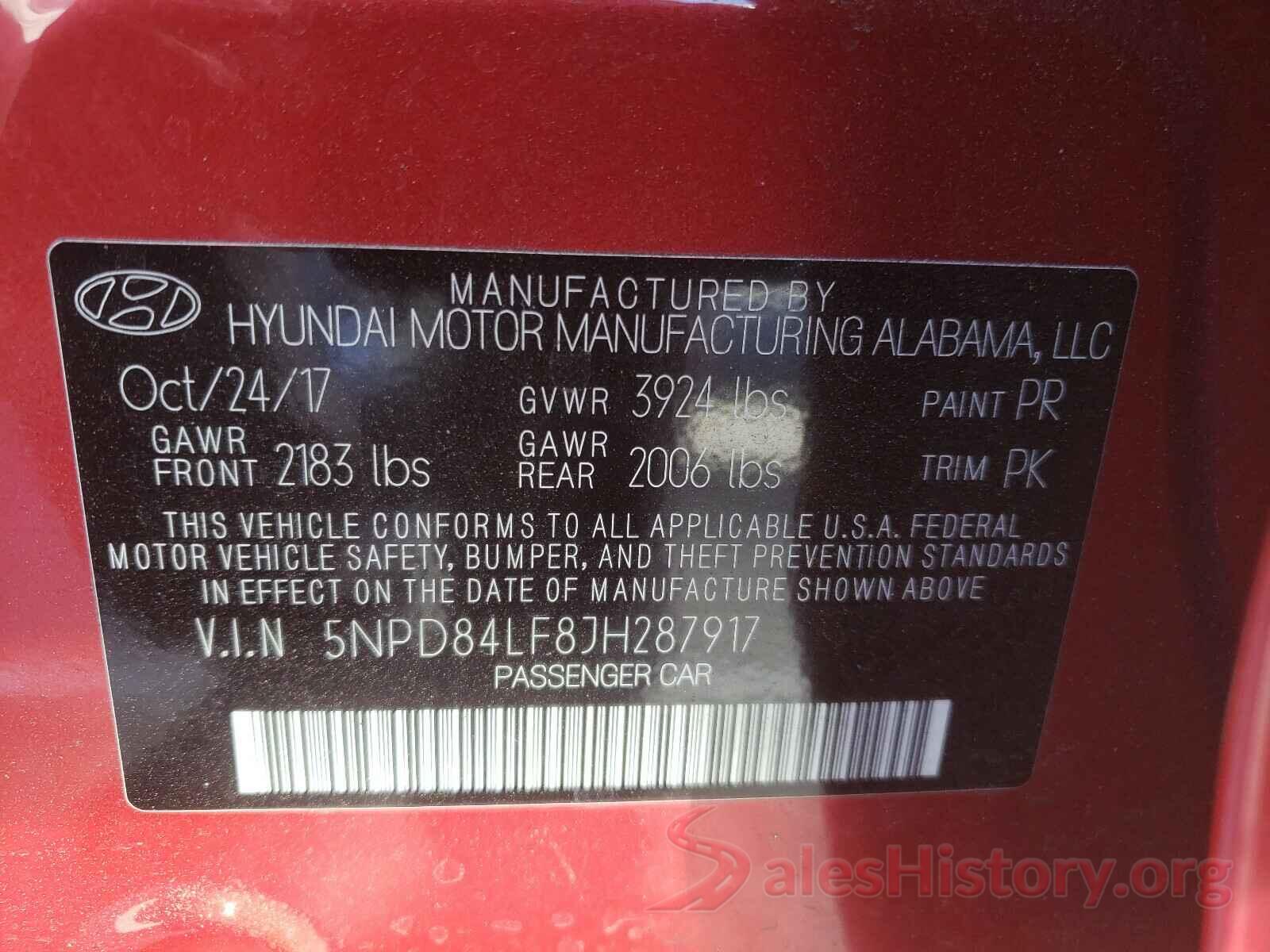 5NPD84LF8JH287917 2018 HYUNDAI ELANTRA