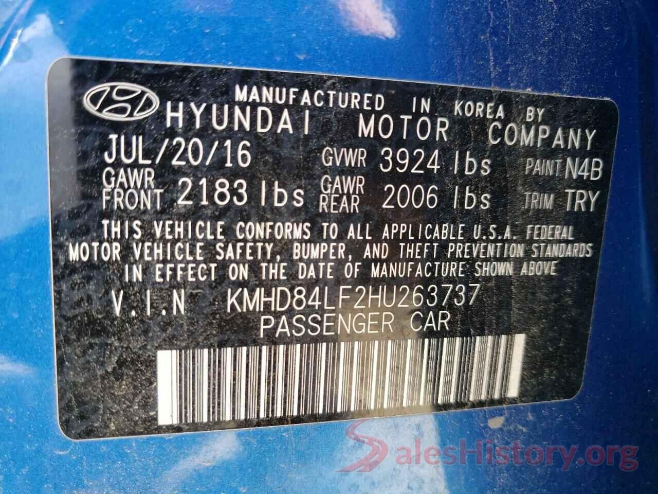 KMHD84LF2HU263737 2017 HYUNDAI ELANTRA