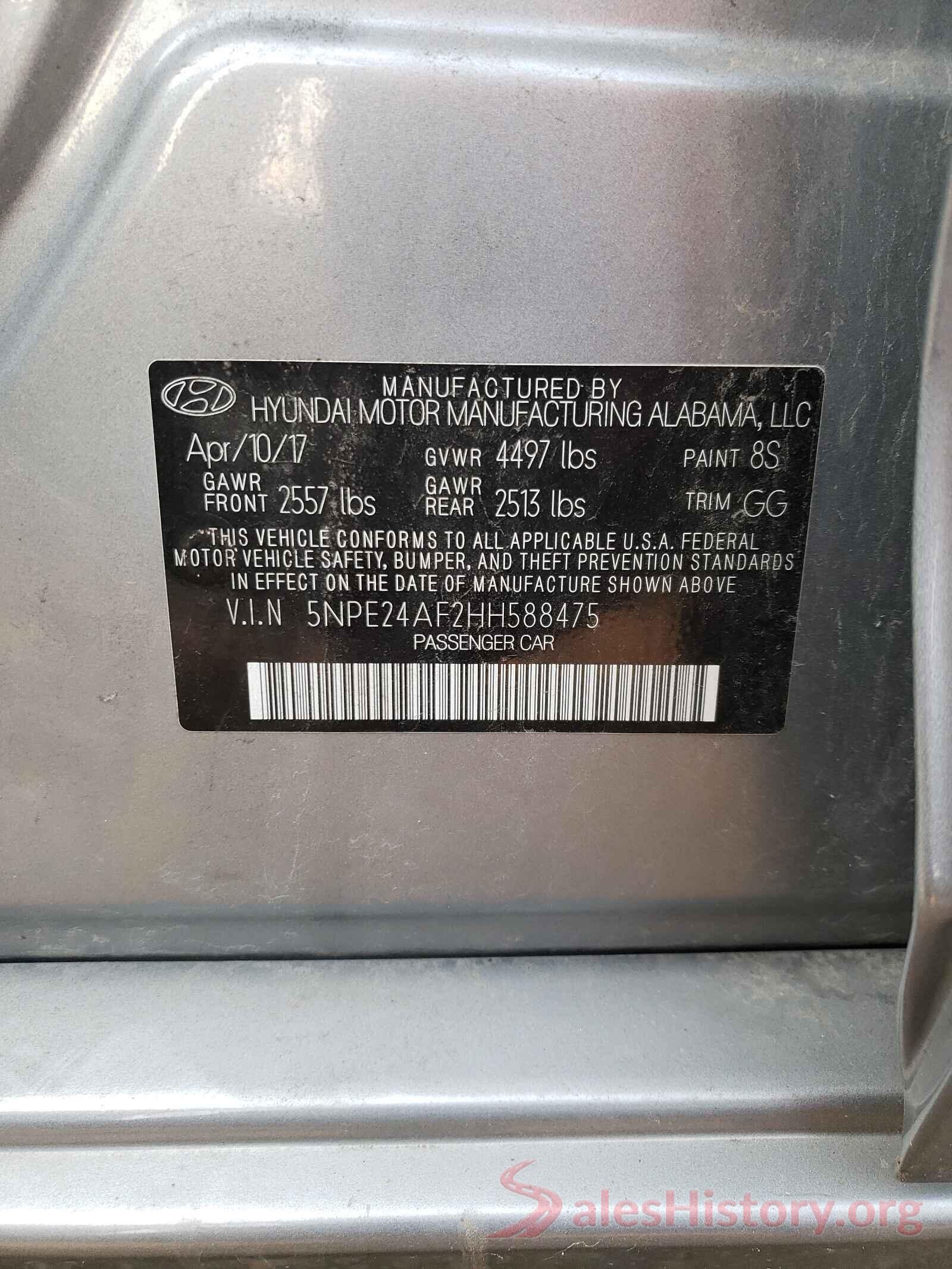 5NPE24AF2HH588475 2017 HYUNDAI SONATA