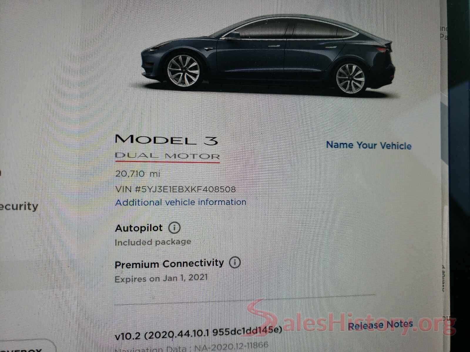 5YJ3E1EBXKF408508 2019 TESLA MODEL 3