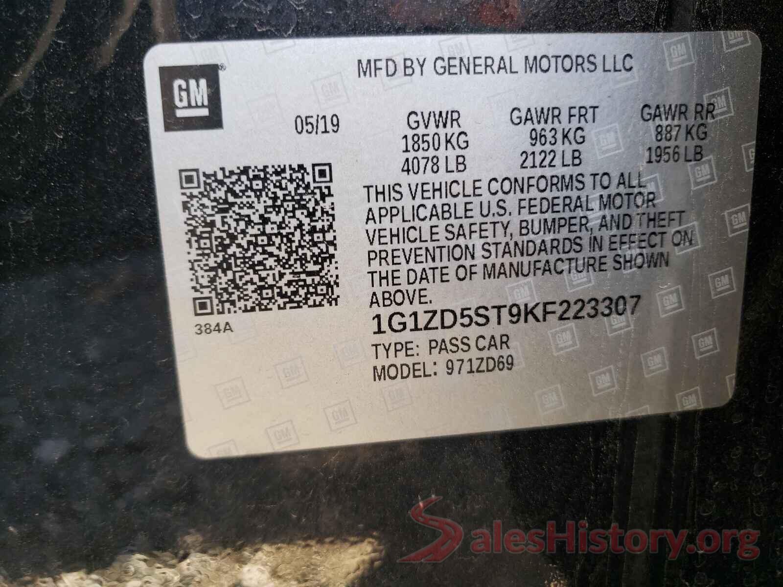 1G1ZD5ST9KF223307 2019 CHEVROLET MALIBU